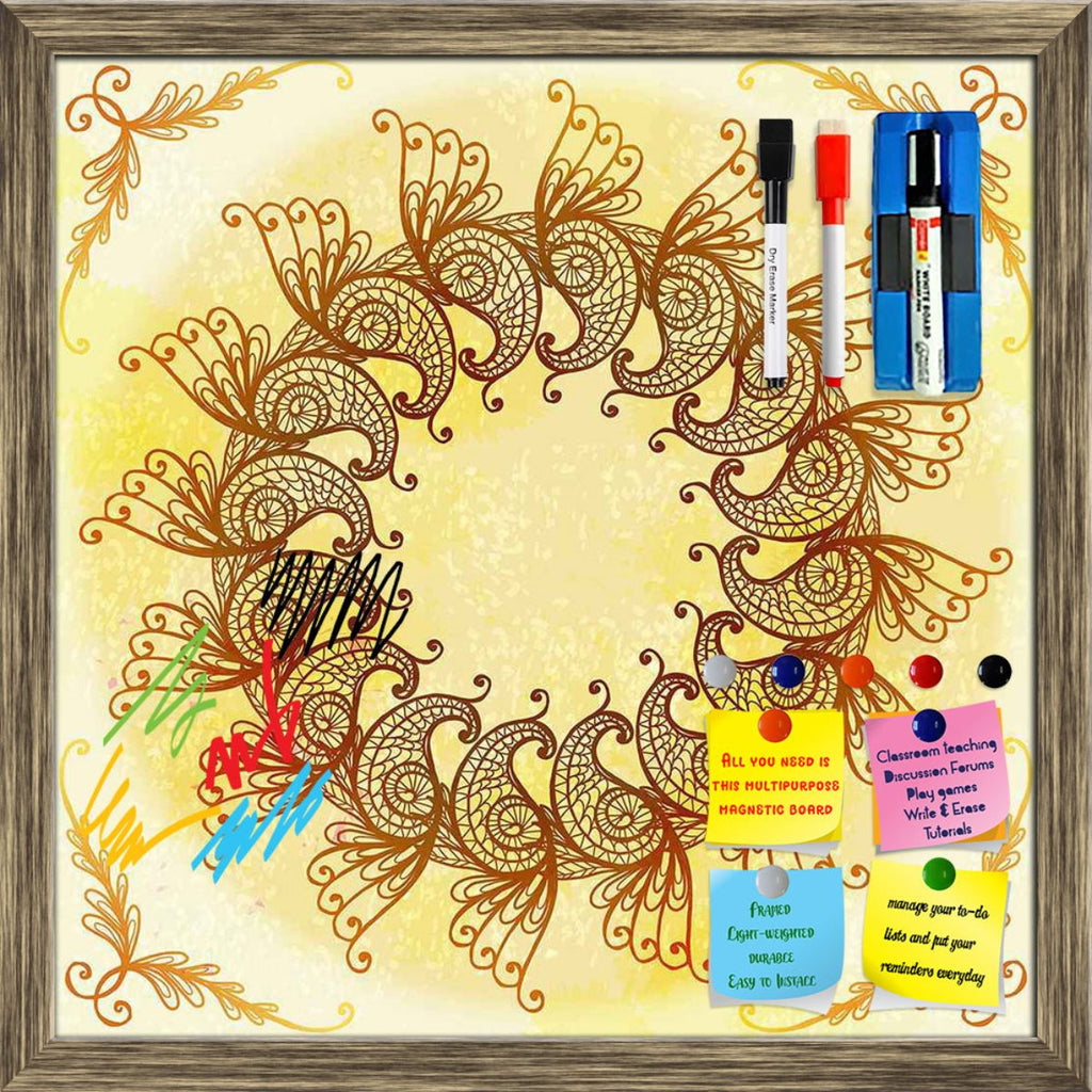Ethnic Circular Ornament Framed Magnetic Dry Erase Board | Combo with Magnet Buttons & Markers-Magnetic Boards Framed-MGB_FR-IC 5007561 IC 5007561, Abstract Expressionism, Abstracts, Allah, Arabic, Art and Paintings, Asian, Botanical, Circle, Cities, City Views, Culture, Drawing, Ethnic, Floral, Flowers, Geometric, Geometric Abstraction, Hinduism, Illustrations, Indian, Islam, Mandala, Nature, Paintings, Patterns, Retro, Semi Abstract, Signs, Signs and Symbols, Symbols, Traditional, Tribal, World Culture, c