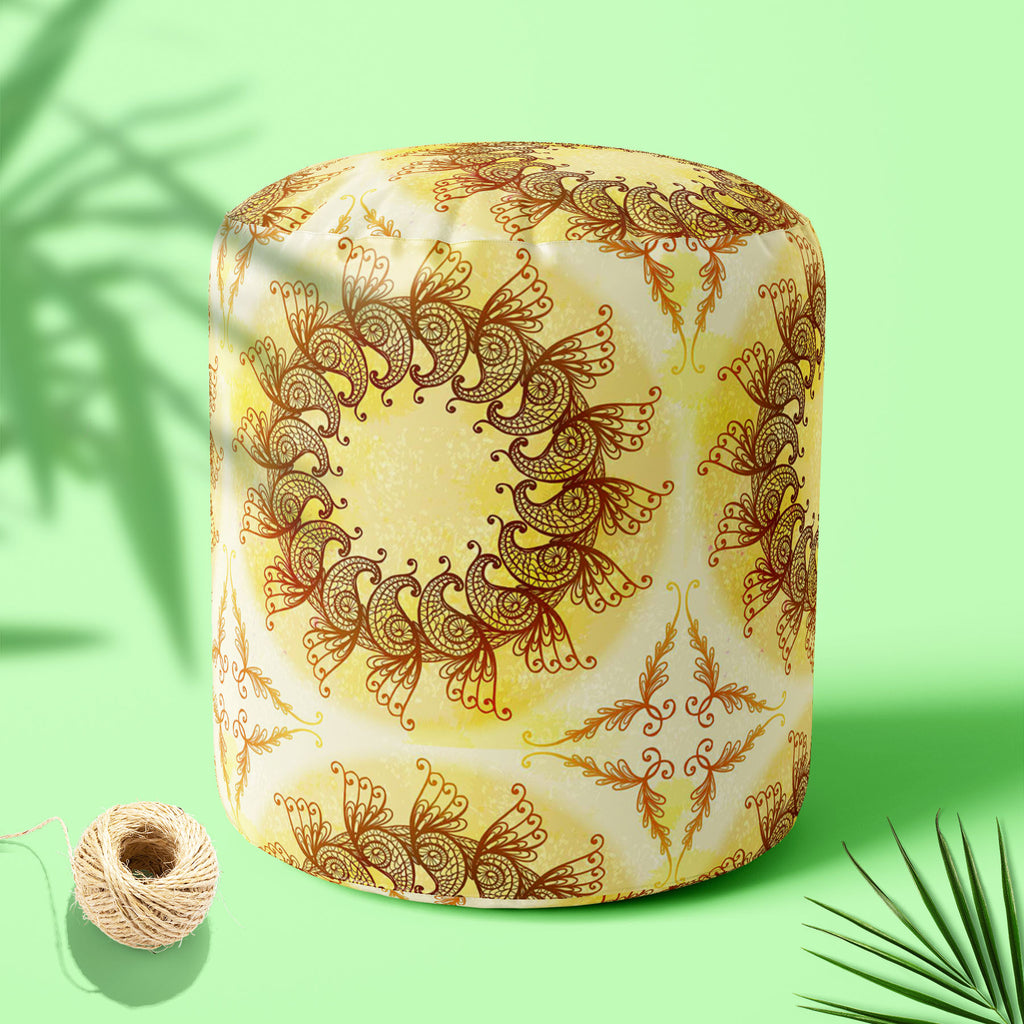 Ethnic Circular Ornament D2 Footstool Footrest Puffy Pouffe Ottoman Bean Bag | Canvas Fabric-Footstools-FST_CB_BN-IC 5007561 IC 5007561, Abstract Expressionism, Abstracts, Allah, Arabic, Art and Paintings, Asian, Botanical, Circle, Cities, City Views, Culture, Drawing, Ethnic, Floral, Flowers, Geometric, Geometric Abstraction, Hinduism, Illustrations, Indian, Islam, Mandala, Nature, Paintings, Patterns, Retro, Semi Abstract, Signs, Signs and Symbols, Symbols, Traditional, Tribal, World Culture, circular, or