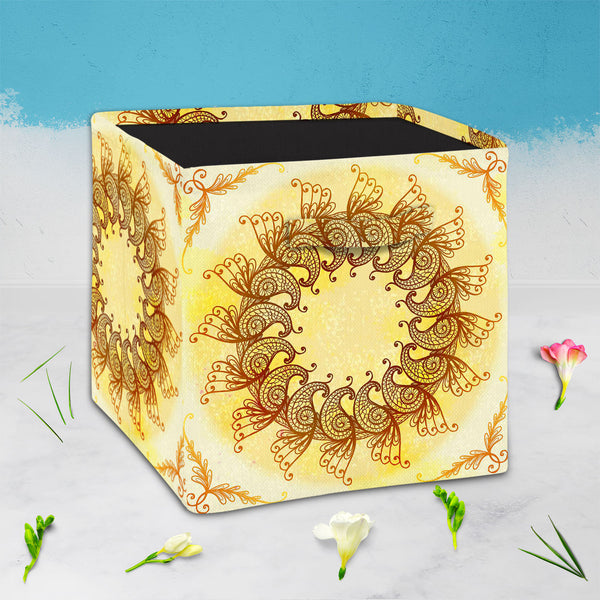 Ethnic Circular Ornament D2 Foldable Open Storage Bin | Organizer Box, Toy Basket, Shelf Box, Laundry Bag | Canvas Fabric-Storage Bins-STR_BI_CB-IC 5007561 IC 5007561, Abstract Expressionism, Abstracts, Allah, Arabic, Art and Paintings, Asian, Botanical, Circle, Cities, City Views, Culture, Drawing, Ethnic, Floral, Flowers, Geometric, Geometric Abstraction, Hinduism, Illustrations, Indian, Islam, Mandala, Nature, Paintings, Patterns, Retro, Semi Abstract, Signs, Signs and Symbols, Symbols, Traditional, Trib