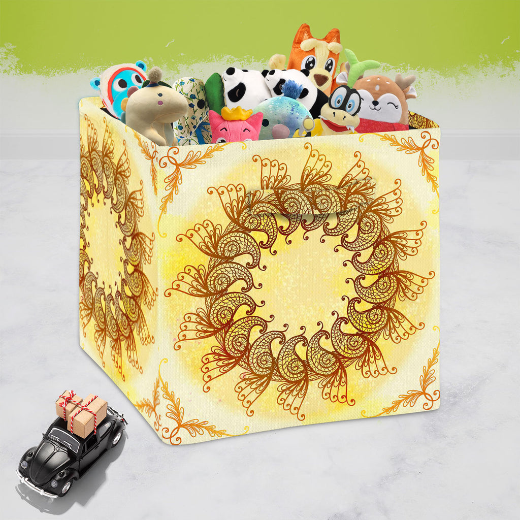 Ethnic Circular Ornament D2 Foldable Open Storage Bin | Organizer Box, Toy Basket, Shelf Box, Laundry Bag | Canvas Fabric-Storage Bins-STR_BI_CB-IC 5007561 IC 5007561, Abstract Expressionism, Abstracts, Allah, Arabic, Art and Paintings, Asian, Botanical, Circle, Cities, City Views, Culture, Drawing, Ethnic, Floral, Flowers, Geometric, Geometric Abstraction, Hinduism, Illustrations, Indian, Islam, Mandala, Nature, Paintings, Patterns, Retro, Semi Abstract, Signs, Signs and Symbols, Symbols, Traditional, Trib