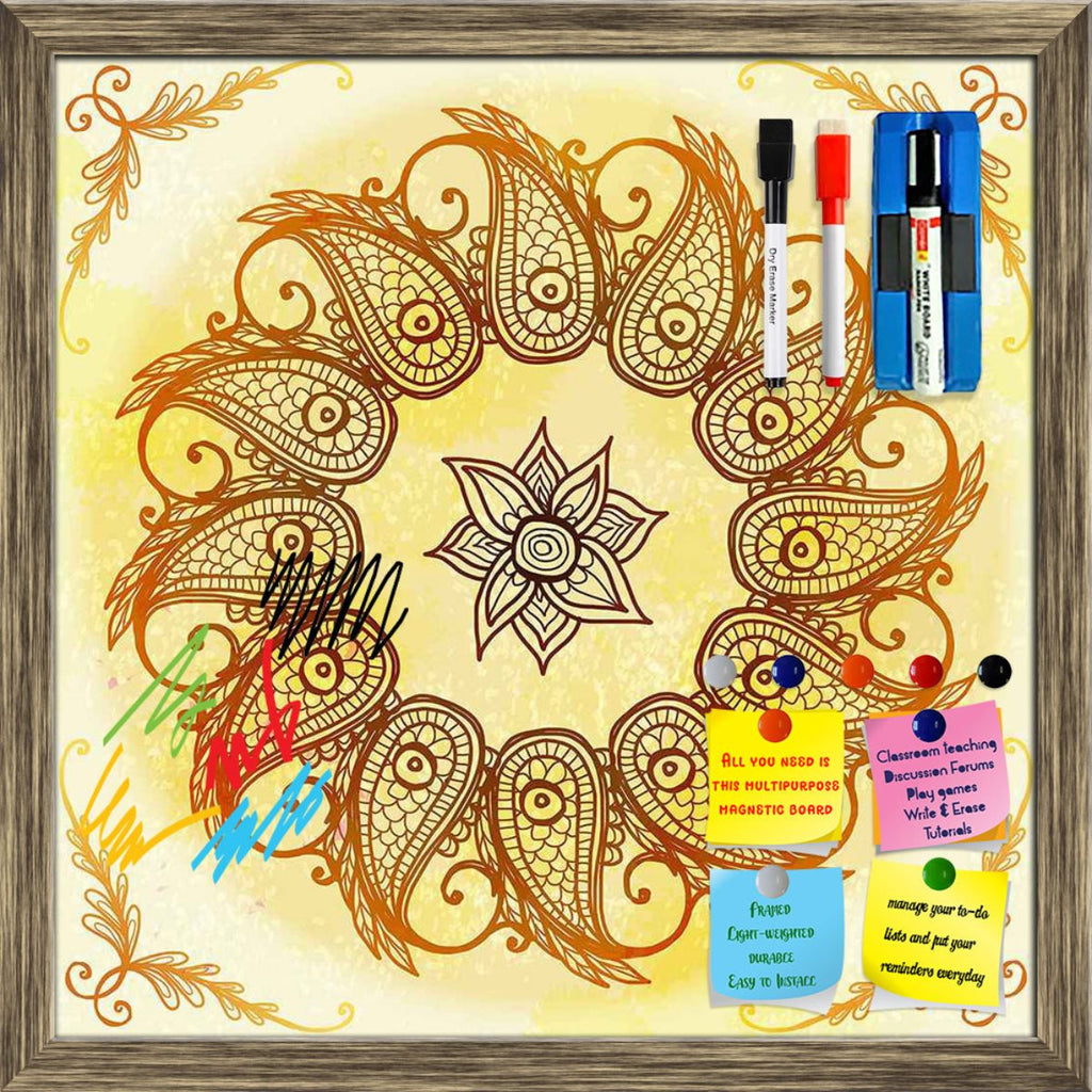 Ethnic Circular Ornament Framed Magnetic Dry Erase Board | Combo with Magnet Buttons & Markers-Magnetic Boards Framed-MGB_FR-IC 5007562 IC 5007562, Abstract Expressionism, Abstracts, Allah, Arabic, Art and Paintings, Asian, Botanical, Circle, Cities, City Views, Culture, Drawing, Ethnic, Floral, Flowers, Geometric, Geometric Abstraction, Hinduism, Illustrations, Indian, Islam, Mandala, Nature, Paintings, Patterns, Retro, Semi Abstract, Signs, Signs and Symbols, Symbols, Traditional, Tribal, World Culture, c