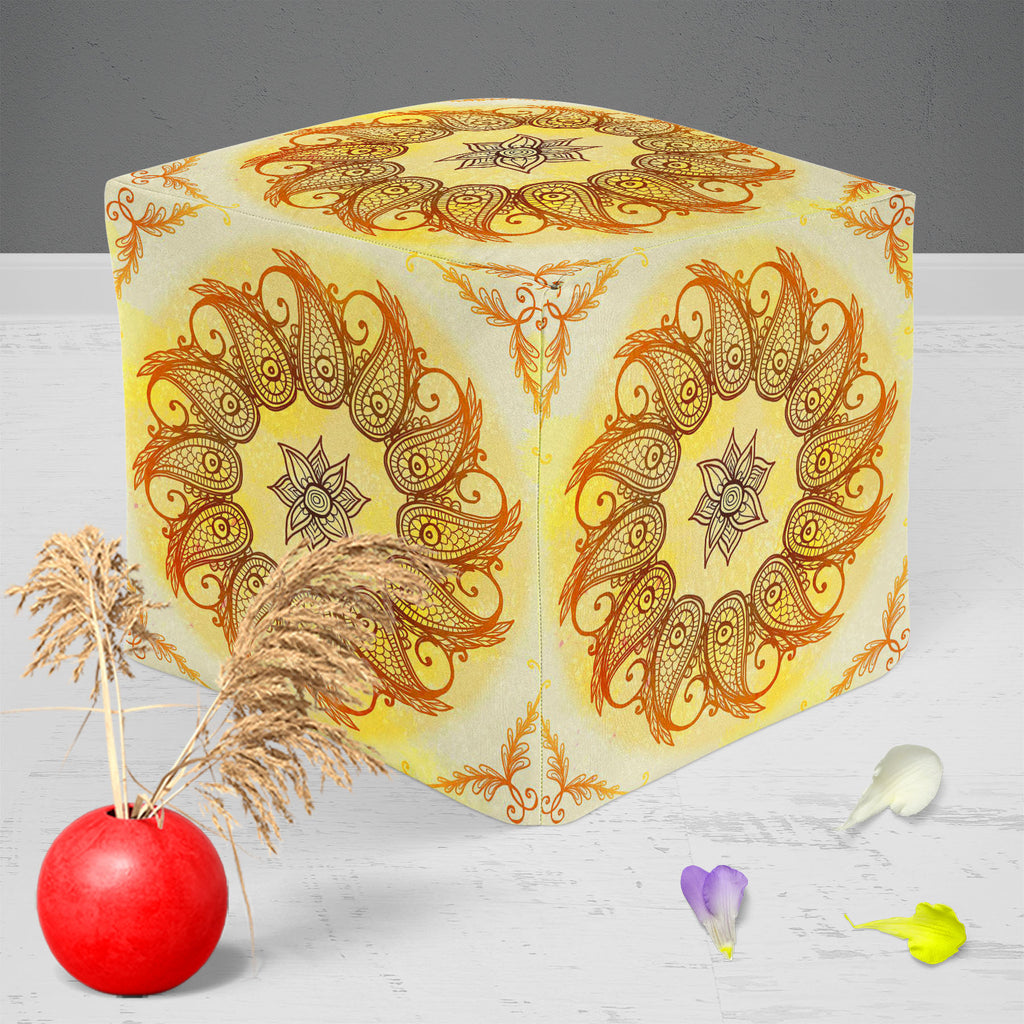 Ethnic Circular Ornament D3 Footstool Footrest Puffy Pouffe Ottoman Bean Bag | Canvas Fabric-Footstools-FST_CB_BN-IC 5007562 IC 5007562, Abstract Expressionism, Abstracts, Allah, Arabic, Art and Paintings, Asian, Botanical, Circle, Cities, City Views, Culture, Drawing, Ethnic, Floral, Flowers, Geometric, Geometric Abstraction, Hinduism, Illustrations, Indian, Islam, Mandala, Nature, Paintings, Patterns, Retro, Semi Abstract, Signs, Signs and Symbols, Symbols, Traditional, Tribal, World Culture, circular, or