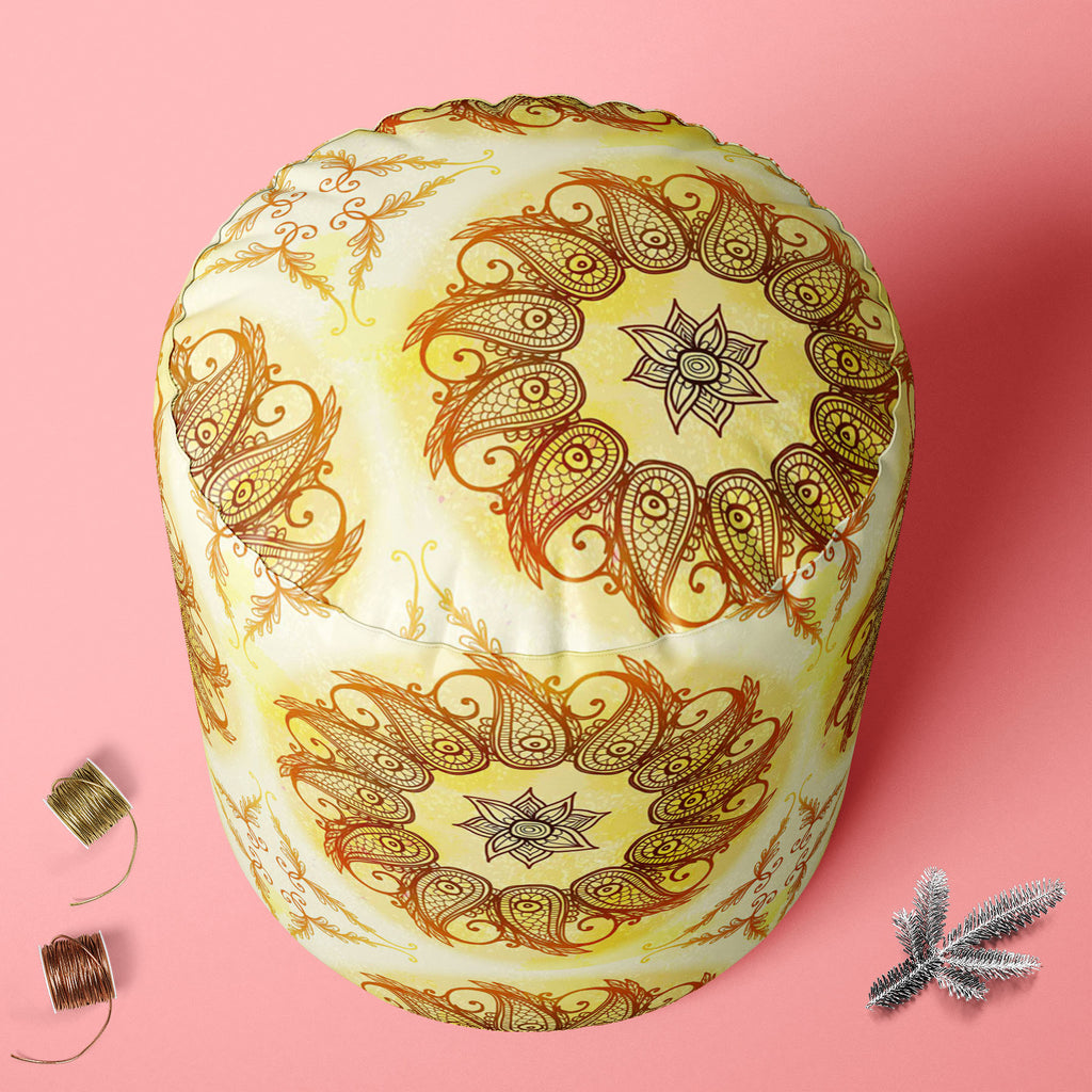 Ethnic Circular Ornament D3 Footstool Footrest Puffy Pouffe Ottoman Bean Bag | Canvas Fabric-Footstools-FST_CB_BN-IC 5007562 IC 5007562, Abstract Expressionism, Abstracts, Allah, Arabic, Art and Paintings, Asian, Botanical, Circle, Cities, City Views, Culture, Drawing, Ethnic, Floral, Flowers, Geometric, Geometric Abstraction, Hinduism, Illustrations, Indian, Islam, Mandala, Nature, Paintings, Patterns, Retro, Semi Abstract, Signs, Signs and Symbols, Symbols, Traditional, Tribal, World Culture, circular, or