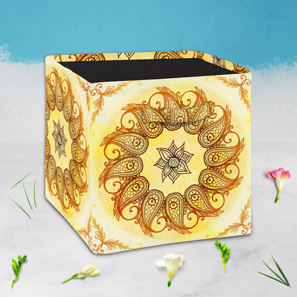 Ethnic Circular Ornament D3 Foldable Open Storage Bin | Organizer Box, Toy Basket, Shelf Box, Laundry Bag | Canvas Fabric-Storage Bins-STR_BI_CB-IC 5007562 IC 5007562, Abstract Expressionism, Abstracts, Allah, Arabic, Art and Paintings, Asian, Botanical, Circle, Cities, City Views, Culture, Drawing, Ethnic, Floral, Flowers, Geometric, Geometric Abstraction, Hinduism, Illustrations, Indian, Islam, Mandala, Nature, Paintings, Patterns, Retro, Semi Abstract, Signs, Signs and Symbols, Symbols, Traditional, Trib