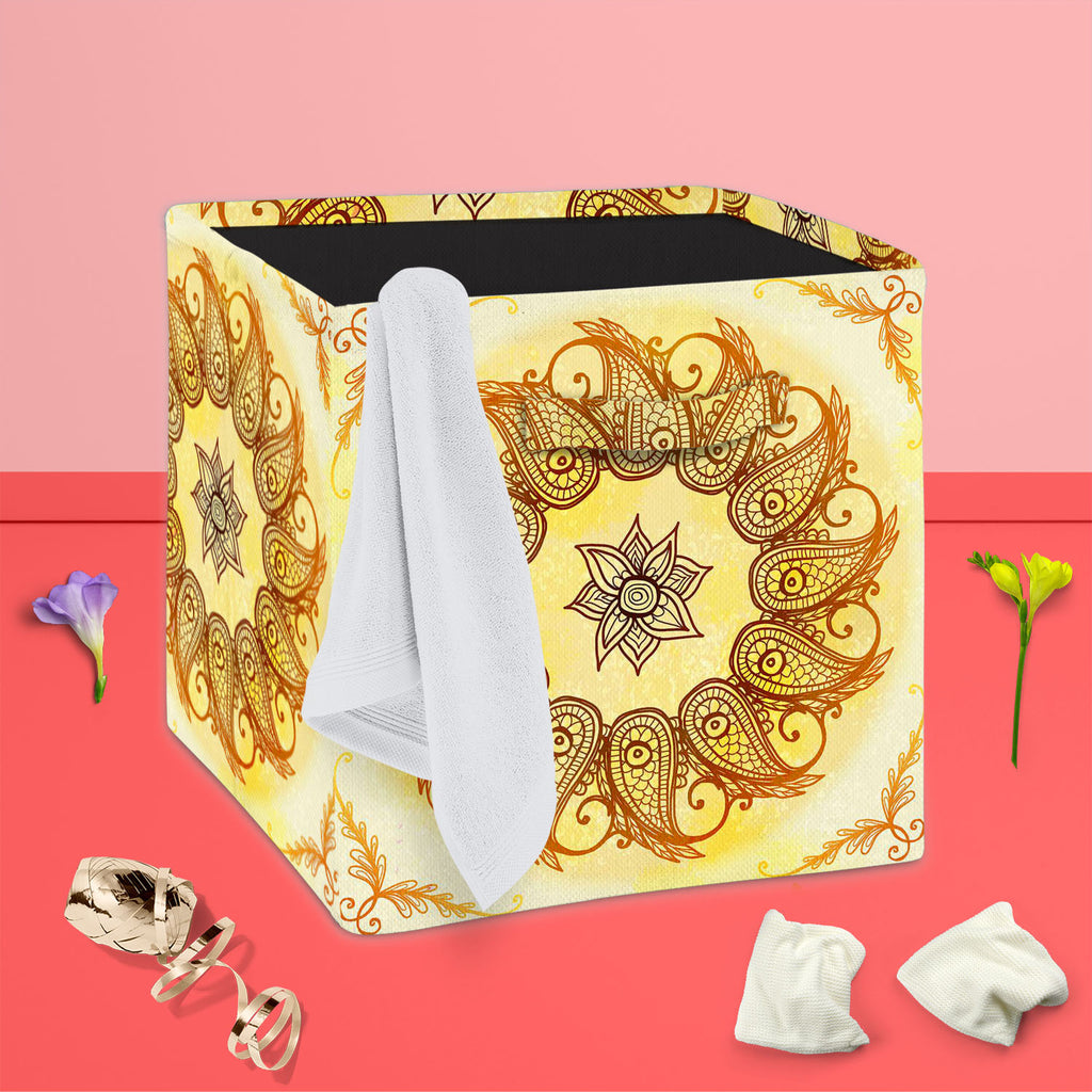 Ethnic Circular Ornament D3 Foldable Open Storage Bin | Organizer Box, Toy Basket, Shelf Box, Laundry Bag | Canvas Fabric-Storage Bins-STR_BI_CB-IC 5007562 IC 5007562, Abstract Expressionism, Abstracts, Allah, Arabic, Art and Paintings, Asian, Botanical, Circle, Cities, City Views, Culture, Drawing, Ethnic, Floral, Flowers, Geometric, Geometric Abstraction, Hinduism, Illustrations, Indian, Islam, Mandala, Nature, Paintings, Patterns, Retro, Semi Abstract, Signs, Signs and Symbols, Symbols, Traditional, Trib