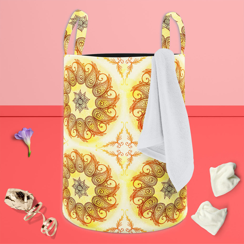 Ethnic Circular Ornament D3 Foldable Open Storage Bin | Organizer Box, Toy Basket, Shelf Box, Laundry Bag | Canvas Fabric-Storage Bins-STR_BI_CB-IC 5007562 IC 5007562, Abstract Expressionism, Abstracts, Allah, Arabic, Art and Paintings, Asian, Botanical, Circle, Cities, City Views, Culture, Drawing, Ethnic, Floral, Flowers, Geometric, Geometric Abstraction, Hinduism, Illustrations, Indian, Islam, Mandala, Nature, Paintings, Patterns, Retro, Semi Abstract, Signs, Signs and Symbols, Symbols, Traditional, Trib