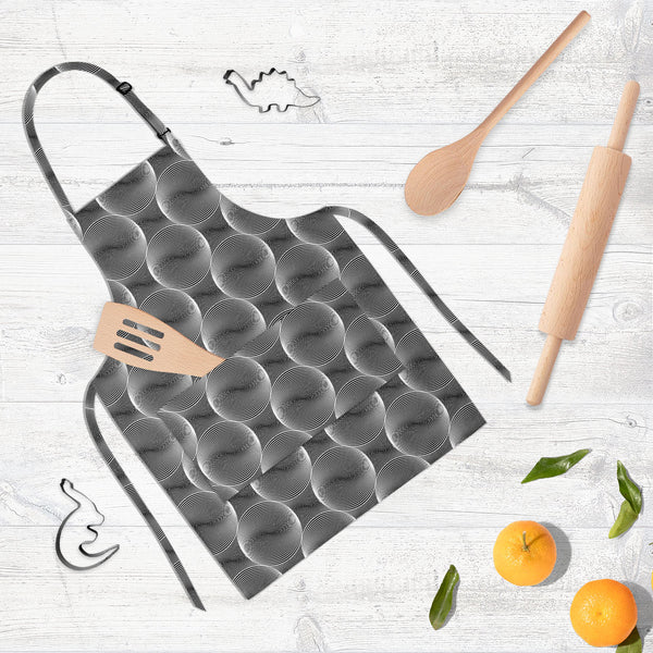 Monochrome Sphere Apron | Adjustable, Free Size & Waist Tiebacks-Aprons Neck to Knee-APR_NK_KN-IC 5007573 IC 5007573, Abstract Expressionism, Abstracts, Art and Paintings, Black, Black and White, Circle, Digital, Digital Art, Geometric, Geometric Abstraction, Graphic, Grid Art, Illustrations, Modern Art, Patterns, Semi Abstract, Signs, Signs and Symbols, Stripes, White, monochrome, sphere, full-length, neck, to, knee, apron, poly-cotton, fabric, adjustable, buckle, waist, tiebacks, abstract, abstraction, ar