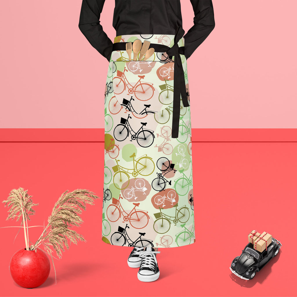 Vintage Bicycles Apron | Adjustable, Free Size & Waist Tiebacks-Aprons Waist to Feet-APR_WS_FT-IC 5007576 IC 5007576, Art and Paintings, Automobiles, Bikes, Black, Black and White, Digital, Digital Art, Drawing, Graphic, Illustrations, Patterns, Retro, Signs, Signs and Symbols, Sketches, Sports, Transportation, Travel, Vehicles, Vintage, White, Metallic, bicycles, apron, adjustable, free, size, waist, tiebacks, art, background, beige, bicycle, bike, brown, cute, cycle, design, doodle, drawn, green, hand, il