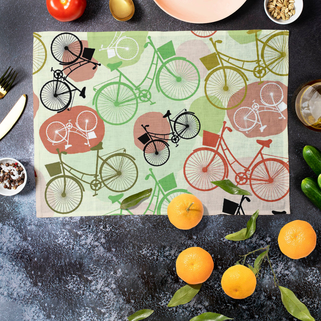 Vintage Bicycles Table Mat Placemat-Table Place Mats Fabric-MAT_TB-IC 5007576 IC 5007576, Art and Paintings, Automobiles, Bikes, Black, Black and White, Digital, Digital Art, Drawing, Graphic, Illustrations, Patterns, Retro, Signs, Signs and Symbols, Sketches, Sports, Transportation, Travel, Vehicles, Vintage, White, Metallic, bicycles, table, mat, placemat, art, background, beige, bicycle, bike, brown, cute, cycle, design, doodle, drawn, green, hand, illustration, leisure, line, object, old, pastel, patter