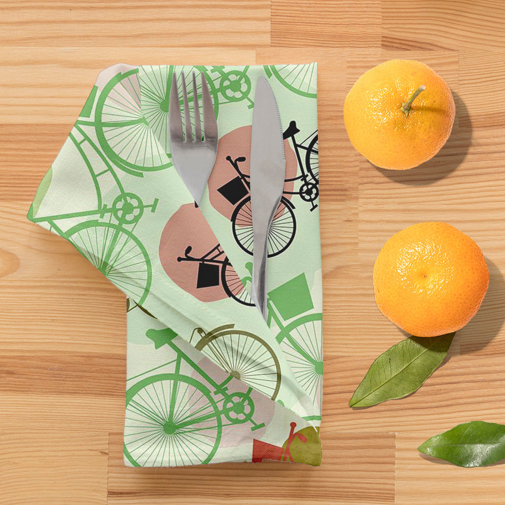 Vintage Bicycles Table Napkin-Table Napkins-NAP_TB-IC 5007576 IC 5007576, Art and Paintings, Automobiles, Bikes, Black, Black and White, Digital, Digital Art, Drawing, Graphic, Illustrations, Patterns, Retro, Signs, Signs and Symbols, Sketches, Sports, Transportation, Travel, Vehicles, Vintage, White, Metallic, bicycles, table, napkin, art, background, beige, bicycle, bike, brown, cute, cycle, design, doodle, drawn, green, hand, illustration, leisure, line, object, old, pastel, pattern, pedal, racing, ride,