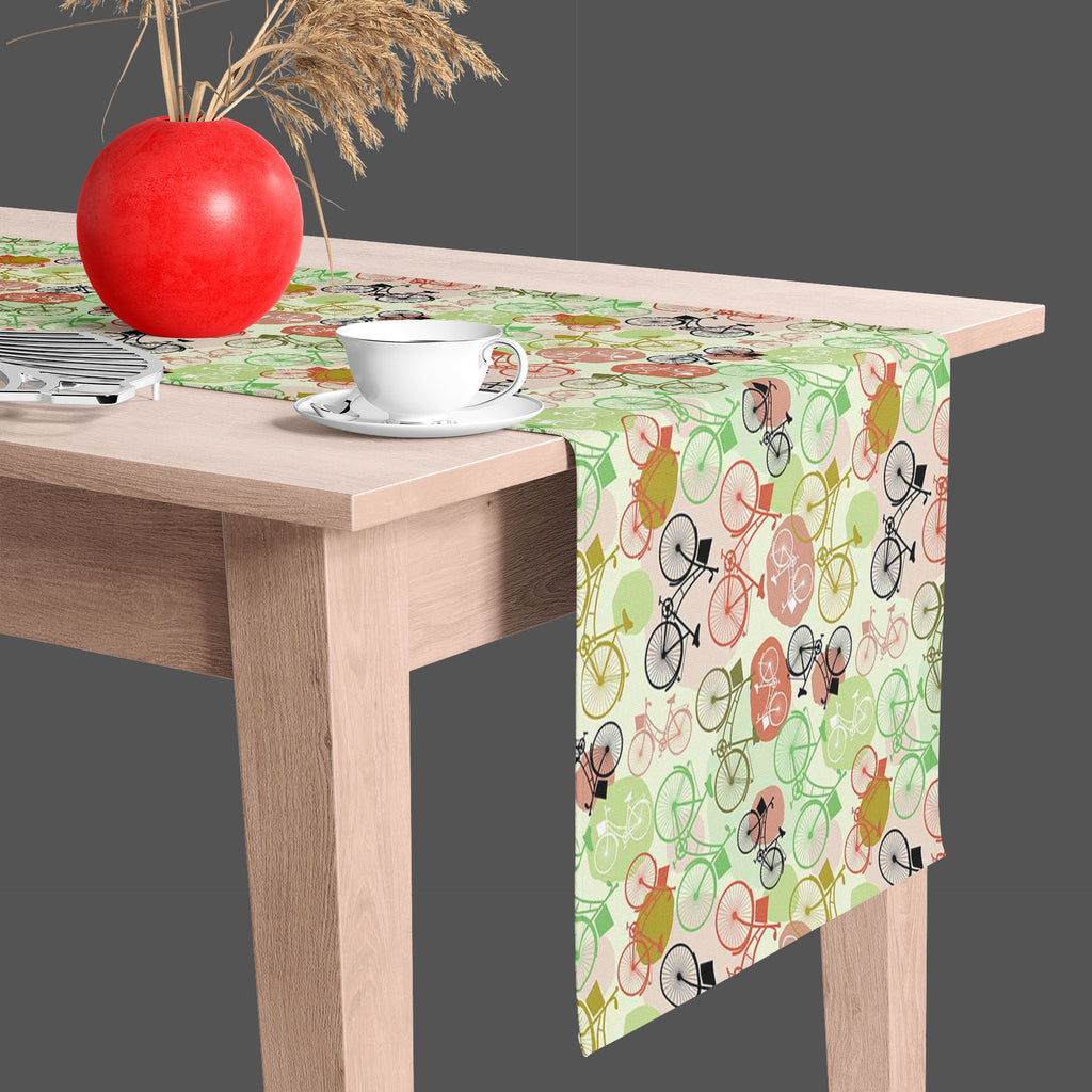 Vintage Bicycles Table Runner-Table Runners-RUN_TB-IC 5007576 IC 5007576, Art and Paintings, Automobiles, Bikes, Black, Black and White, Digital, Digital Art, Drawing, Graphic, Illustrations, Patterns, Retro, Signs, Signs and Symbols, Sketches, Sports, Transportation, Travel, Vehicles, Vintage, White, Metallic, bicycles, table, runner, art, background, beige, bicycle, bike, brown, cute, cycle, design, doodle, drawn, green, hand, illustration, leisure, line, object, old, pastel, pattern, pedal, racing, ride,