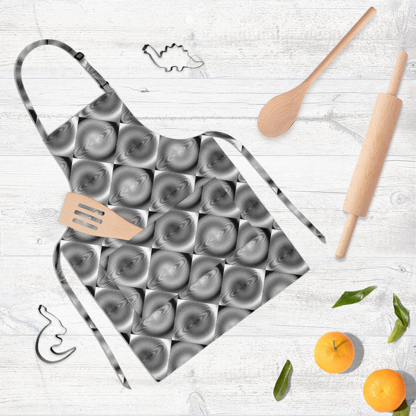 Spiral Movement Apron | Adjustable, Free Size & Waist Tiebacks-Aprons Neck to Knee-APR_NK_KN-IC 5007577 IC 5007577, Abstract Expressionism, Abstracts, Art and Paintings, Black, Black and White, Circle, Diamond, Digital, Digital Art, Geometric, Geometric Abstraction, Graphic, Grid Art, Illustrations, Modern Art, Patterns, Semi Abstract, Signs, Signs and Symbols, Stripes, White, spiral, movement, full-length, neck, to, knee, apron, poly-cotton, fabric, adjustable, buckle, waist, tiebacks, abstract, abstractio