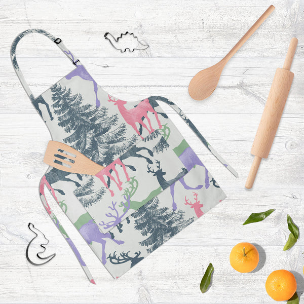 Deer & Pine Apron | Adjustable, Free Size & Waist Tiebacks-Aprons Neck to Knee-APR_NK_KN-IC 5007581 IC 5007581, Animals, Art and Paintings, Christianity, Digital, Digital Art, Graphic, Holidays, Illustrations, Landscapes, Mountains, Nature, Patterns, Retro, Scenic, Seasons, Signs, Signs and Symbols, deer, pine, full-length, neck, to, knee, apron, poly-cotton, fabric, adjustable, buckle, waist, tiebacks, pattern, christmas, seamless, animal, art, background, banner, beautiful, beauty, card, celebration, day,