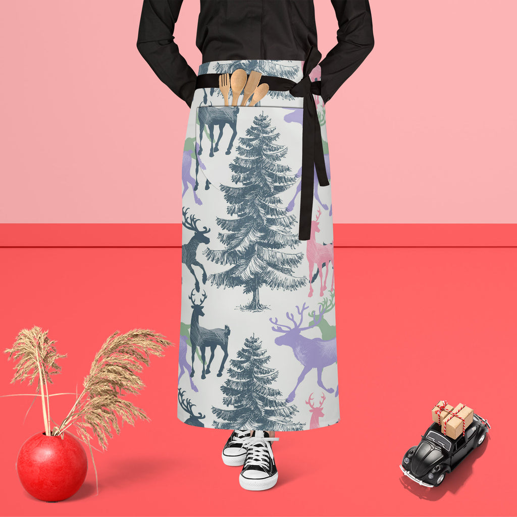 Deer & Pine Apron | Adjustable, Free Size & Waist Tiebacks-Aprons Waist to Feet-APR_WS_FT-IC 5007581 IC 5007581, Animals, Art and Paintings, Christianity, Digital, Digital Art, Graphic, Holidays, Illustrations, Landscapes, Mountains, Nature, Patterns, Retro, Scenic, Seasons, Signs, Signs and Symbols, deer, pine, apron, adjustable, free, size, waist, tiebacks, pattern, christmas, seamless, animal, art, background, banner, beautiful, beauty, card, celebration, day, december, decoration, design, forest, greeti