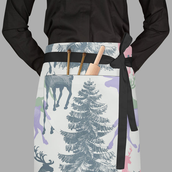 Deer & Pine Apron | Adjustable, Free Size & Waist Tiebacks-Aprons Waist to Feet-APR_WS_FT-IC 5007581 IC 5007581, Animals, Art and Paintings, Christianity, Digital, Digital Art, Graphic, Holidays, Illustrations, Landscapes, Mountains, Nature, Patterns, Retro, Scenic, Seasons, Signs, Signs and Symbols, deer, pine, full-length, waist, to, feet, apron, poly-cotton, fabric, adjustable, tiebacks, pattern, christmas, seamless, animal, art, background, banner, beautiful, beauty, card, celebration, day, december, de