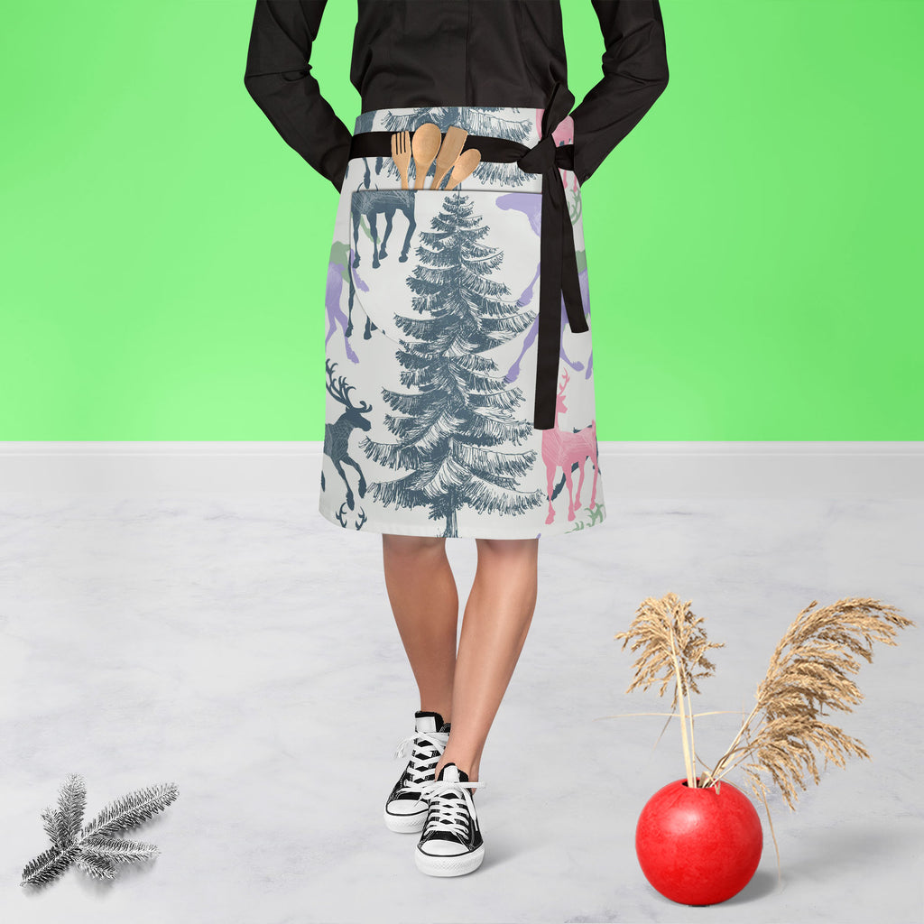 Deer & Pine Apron | Adjustable, Free Size & Waist Tiebacks-Apron Waist to Knee-APR_WS_KN-IC 5007581 IC 5007581, Animals, Art and Paintings, Christianity, Digital, Digital Art, Graphic, Holidays, Illustrations, Landscapes, Mountains, Nature, Patterns, Retro, Scenic, Seasons, Signs, Signs and Symbols, deer, pine, apron, adjustable, free, size, waist, tiebacks, pattern, christmas, seamless, animal, art, background, banner, beautiful, beauty, card, celebration, day, december, decoration, design, forest, greetin