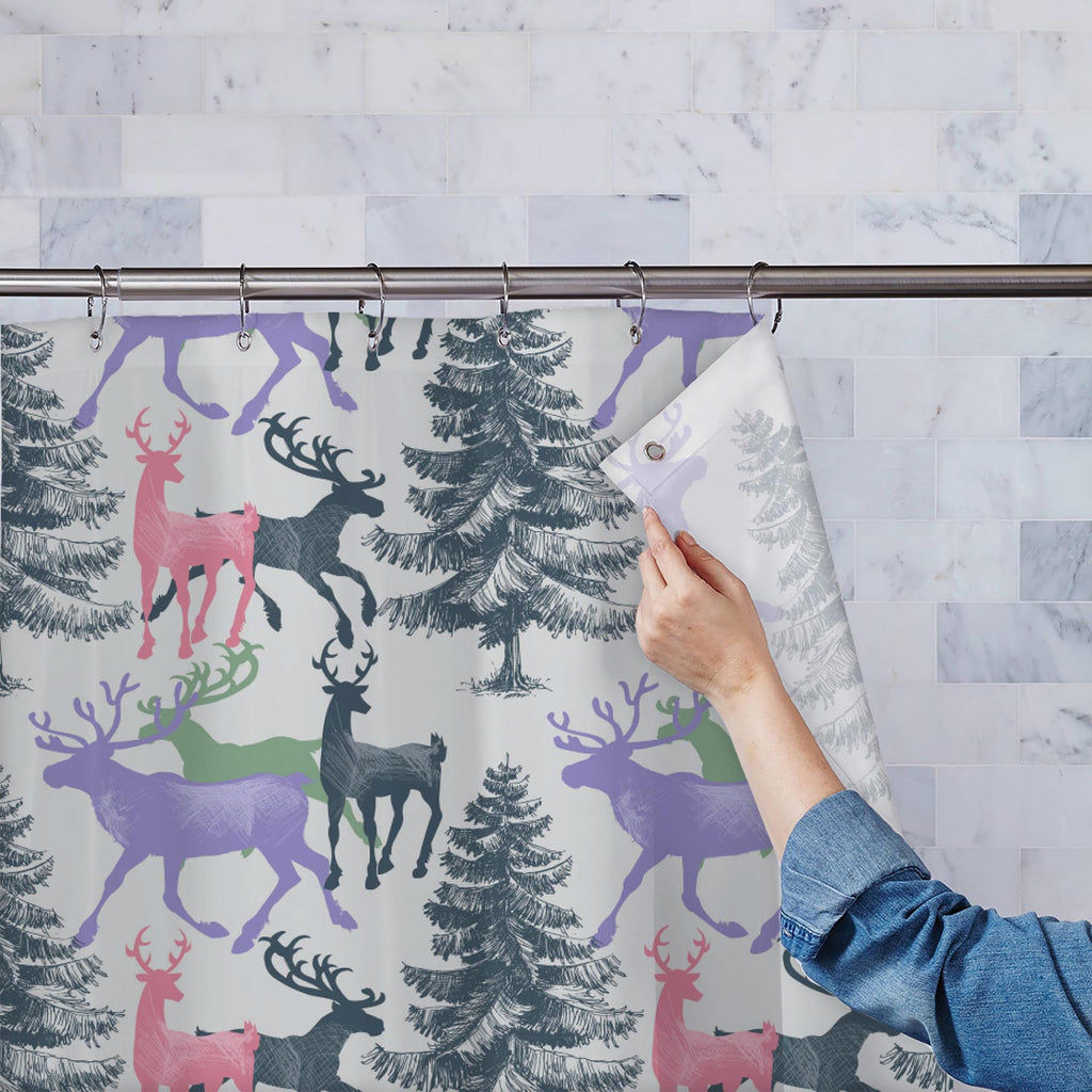 Deer & Pine Washable Waterproof Shower Curtain-Shower Curtains-CUR_SH-IC 5007581 IC 5007581, Animals, Art and Paintings, Christianity, Digital, Digital Art, Graphic, Holidays, Illustrations, Landscapes, Mountains, Nature, Patterns, Retro, Scenic, Seasons, Signs, Signs and Symbols, deer, pine, washable, waterproof, shower, curtain, pattern, christmas, seamless, animal, art, background, banner, beautiful, beauty, card, celebration, day, december, decoration, design, forest, greeting, happy, holiday, illustrat