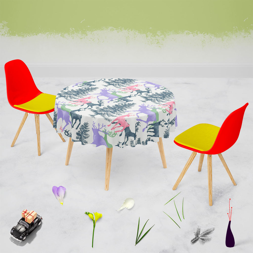 Deer & Pine Table Cloth Cover-Table Covers-CVR_TB_RD-IC 5007581 IC 5007581, Animals, Art and Paintings, Christianity, Digital, Digital Art, Graphic, Holidays, Illustrations, Landscapes, Mountains, Nature, Patterns, Retro, Scenic, Seasons, Signs, Signs and Symbols, deer, pine, table, cloth, cover, pattern, christmas, seamless, animal, art, background, banner, beautiful, beauty, card, celebration, day, december, decoration, design, forest, greeting, happy, holiday, illustration, invitation, light, merry, moun