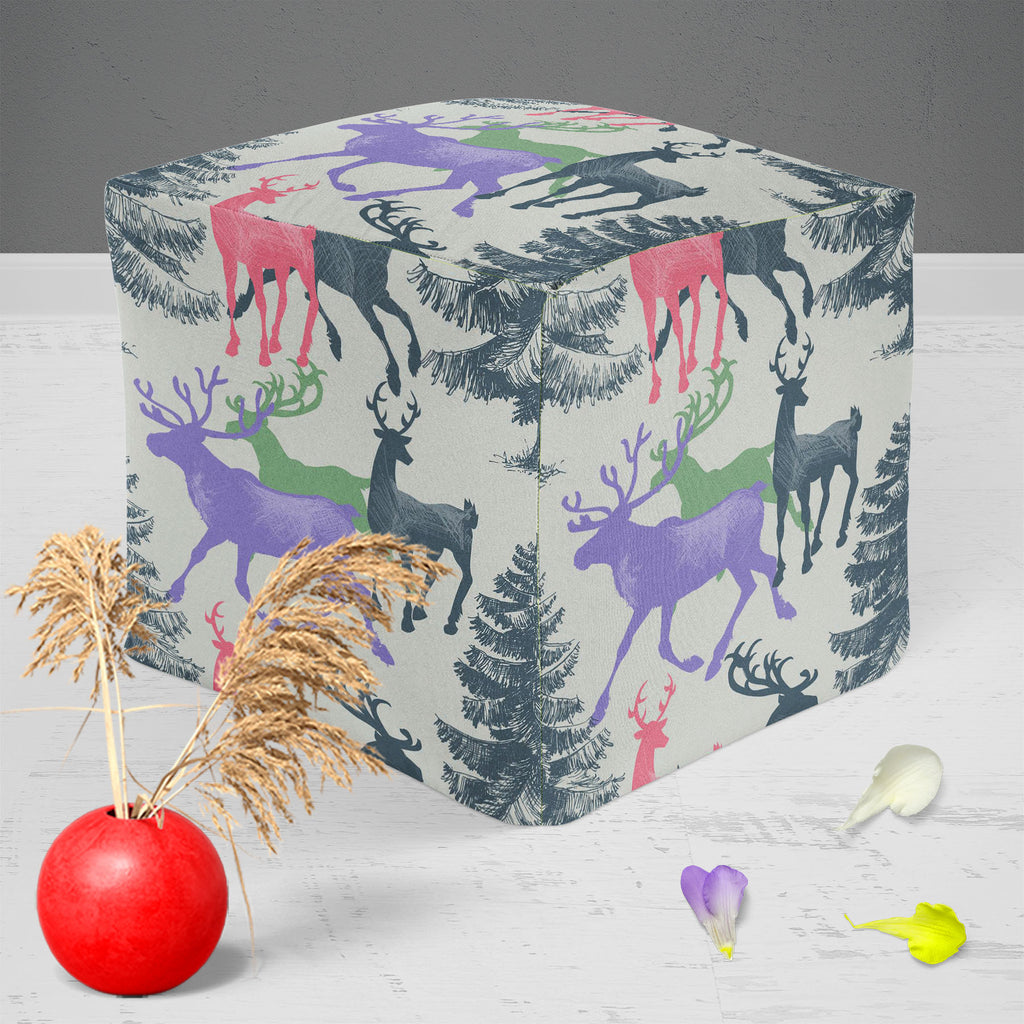 Deer & Pine Footstool Footrest Puffy Pouffe Ottoman Bean Bag | Canvas Fabric-Footstools-FST_CB_BN-IC 5007581 IC 5007581, Animals, Art and Paintings, Christianity, Digital, Digital Art, Graphic, Holidays, Illustrations, Landscapes, Mountains, Nature, Patterns, Retro, Scenic, Seasons, Signs, Signs and Symbols, deer, pine, footstool, footrest, puffy, pouffe, ottoman, bean, bag, canvas, fabric, pattern, christmas, seamless, animal, art, background, banner, beautiful, beauty, card, celebration, day, december, de