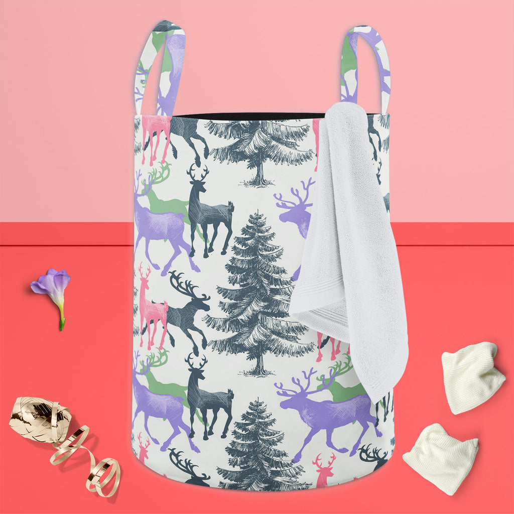 Deer & Pine Foldable Open Storage Bin | Organizer Box, Toy Basket, Shelf Box, Laundry Bag | Canvas Fabric-Storage Bins-STR_BI_CB-IC 5007581 IC 5007581, Animals, Art and Paintings, Christianity, Digital, Digital Art, Graphic, Holidays, Illustrations, Landscapes, Mountains, Nature, Patterns, Retro, Scenic, Seasons, Signs, Signs and Symbols, deer, pine, foldable, open, storage, bin, organizer, box, toy, basket, shelf, laundry, bag, canvas, fabric, pattern, christmas, seamless, animal, art, background, banner, 
