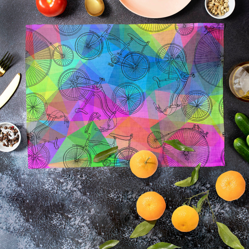Bicycles D7 Table Mat Placemat-Table Place Mats Fabric-MAT_TB-IC 5007584 IC 5007584, Ancient, Art and Paintings, Automobiles, Bikes, Cities, City Views, Digital, Digital Art, Drawing, Graphic, Hipster, Historical, Hobbies, Illustrations, Medieval, Patterns, Retro, Signs, Signs and Symbols, Sketches, Sports, Transportation, Travel, Triangles, Vehicles, Vintage, bicycles, d7, table, mat, placemat, art, background, bicycle, bike, circus, city, color, colorful, cute, cycle, design, doodle, exercise, fitness, fu