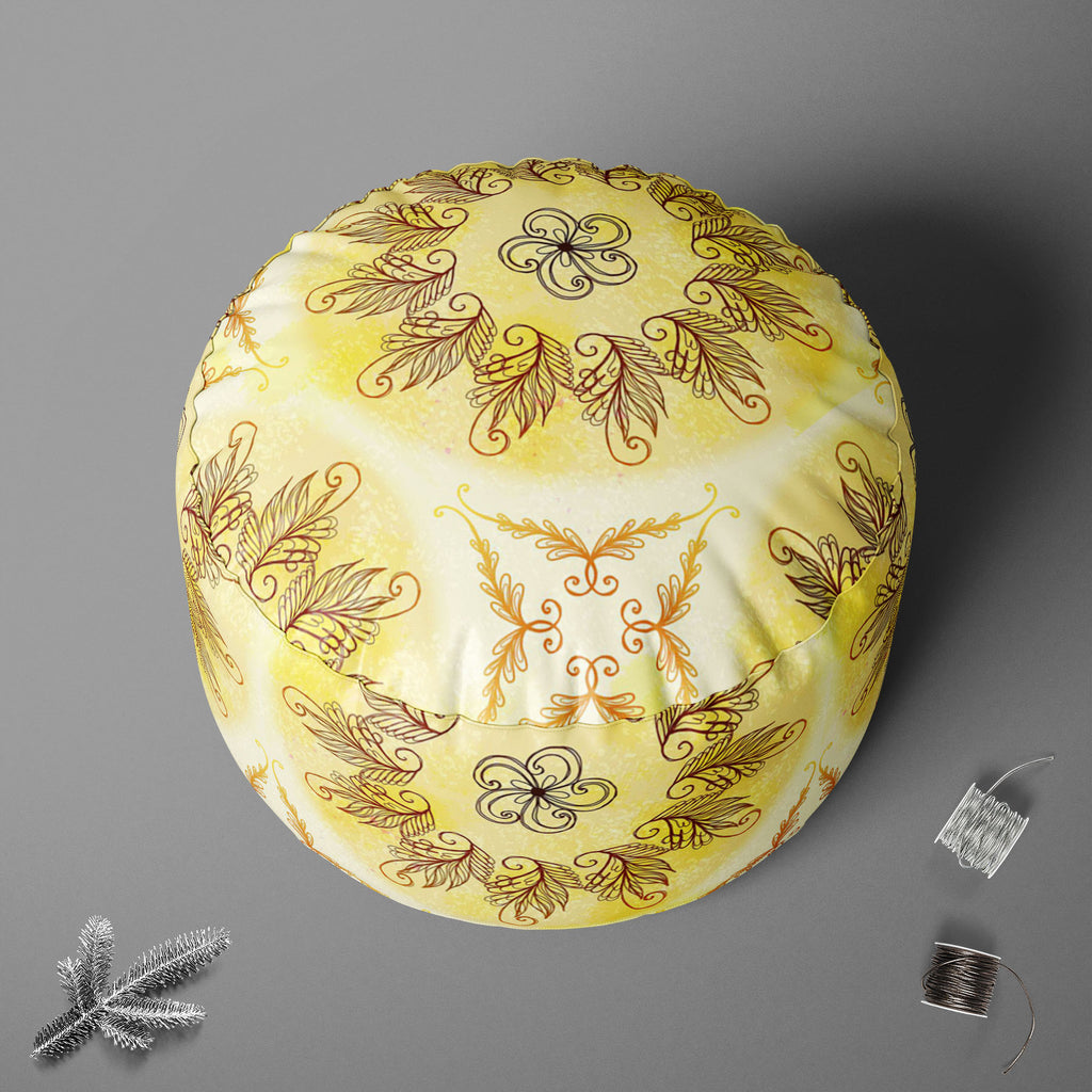 Ethnic Circular Ornament D4 Footstool Footrest Puffy Pouffe Ottoman Bean Bag | Canvas Fabric-Footstools-FST_CB_BN-IC 5007585 IC 5007585, Abstract Expressionism, Abstracts, Allah, Arabic, Art and Paintings, Asian, Botanical, Circle, Cities, City Views, Culture, Drawing, Ethnic, Floral, Flowers, Geometric, Geometric Abstraction, Hinduism, Illustrations, Indian, Islam, Mandala, Nature, Paintings, Patterns, Retro, Semi Abstract, Signs, Signs and Symbols, Symbols, Traditional, Tribal, World Culture, circular, or