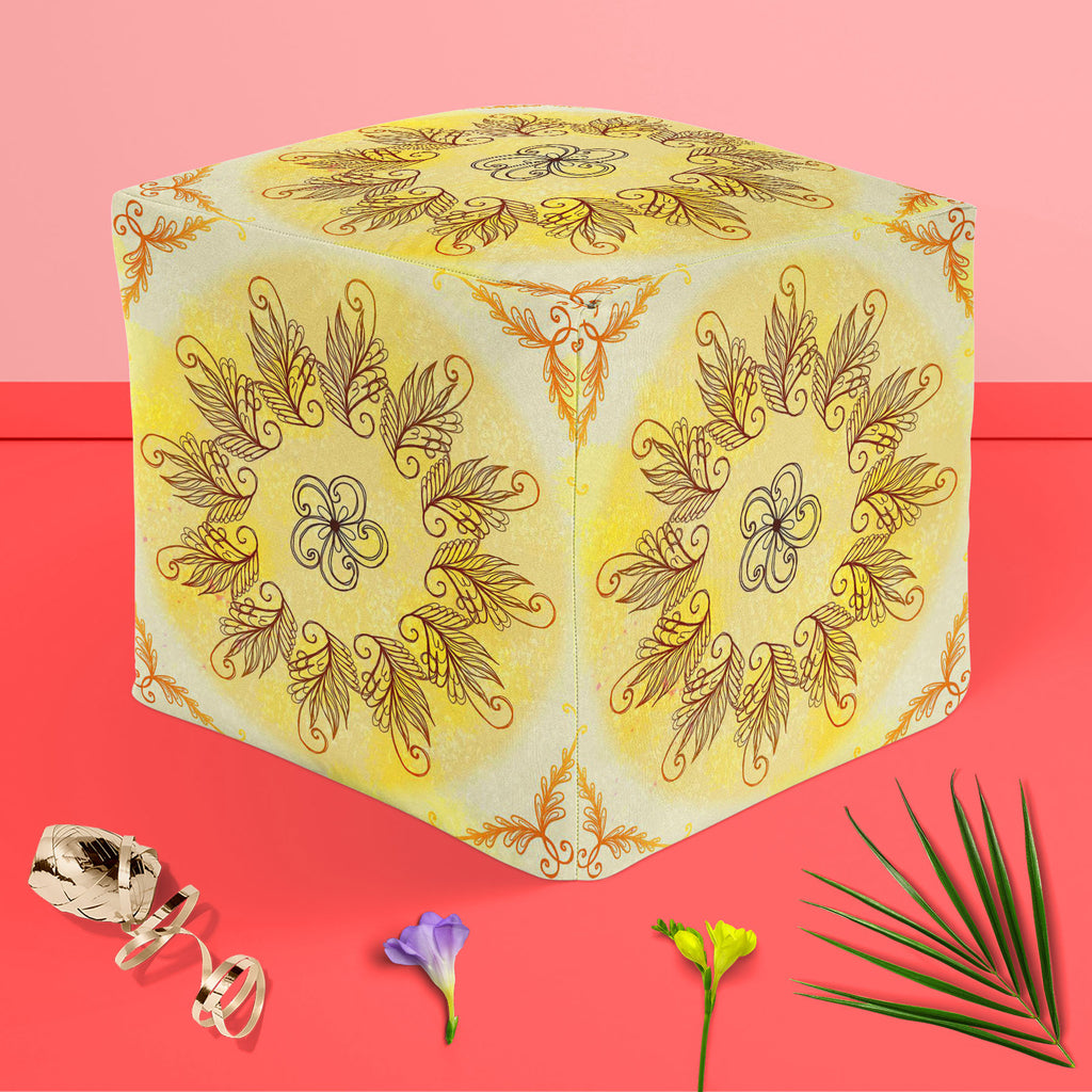 Ethnic Circular Ornament D4 Footstool Footrest Puffy Pouffe Ottoman Bean Bag | Canvas Fabric-Footstools-FST_CB_BN-IC 5007585 IC 5007585, Abstract Expressionism, Abstracts, Allah, Arabic, Art and Paintings, Asian, Botanical, Circle, Cities, City Views, Culture, Drawing, Ethnic, Floral, Flowers, Geometric, Geometric Abstraction, Hinduism, Illustrations, Indian, Islam, Mandala, Nature, Paintings, Patterns, Retro, Semi Abstract, Signs, Signs and Symbols, Symbols, Traditional, Tribal, World Culture, circular, or