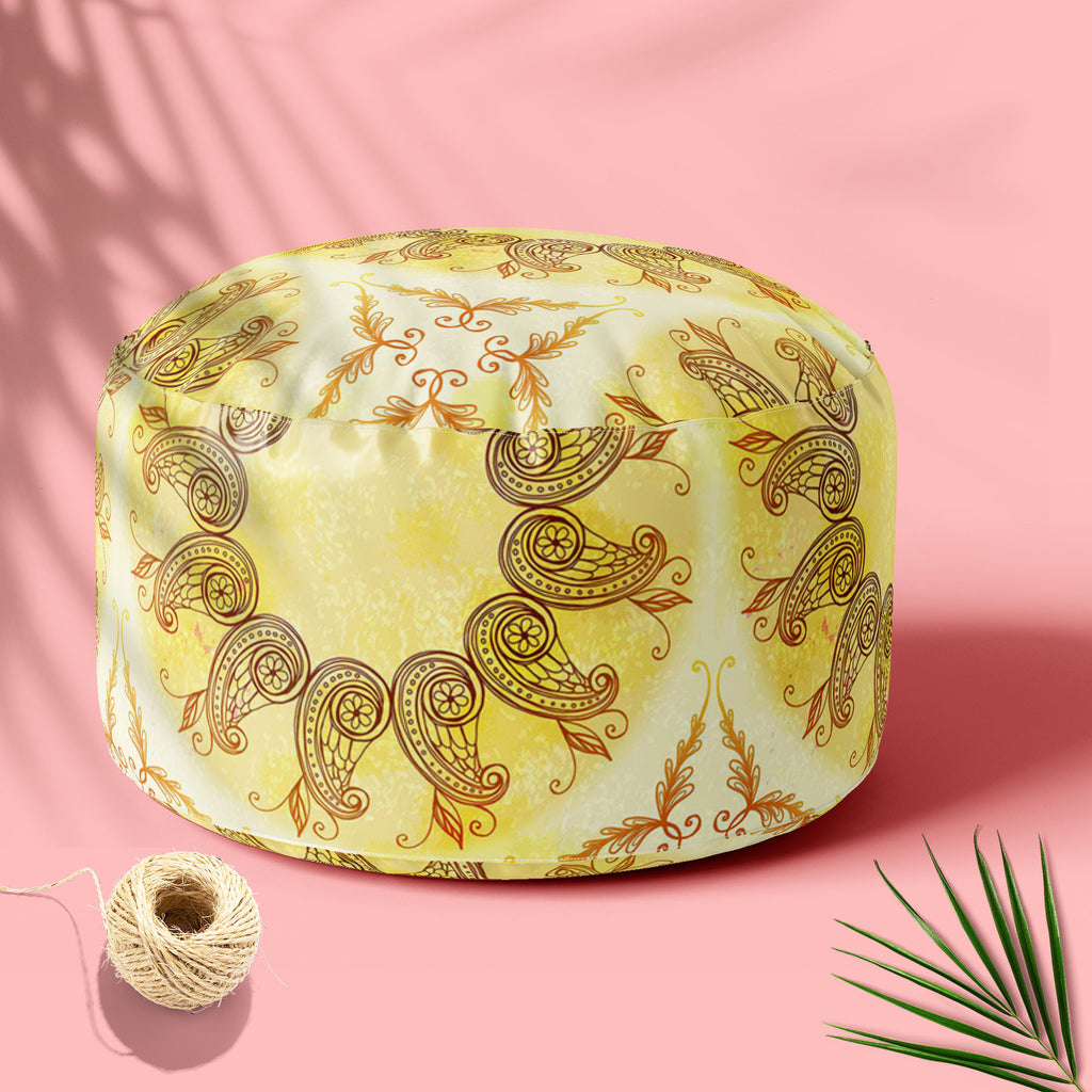 Ethnic Circular Ornament D5 Footstool Footrest Puffy Pouffe Ottoman Bean Bag | Canvas Fabric-Footstools-FST_CB_BN-IC 5007586 IC 5007586, Abstract Expressionism, Abstracts, Allah, Arabic, Art and Paintings, Asian, Botanical, Circle, Cities, City Views, Culture, Drawing, Ethnic, Floral, Flowers, Geometric, Geometric Abstraction, Hinduism, Illustrations, Indian, Islam, Mandala, Nature, Paintings, Patterns, Retro, Semi Abstract, Signs, Signs and Symbols, Symbols, Traditional, Tribal, World Culture, circular, or