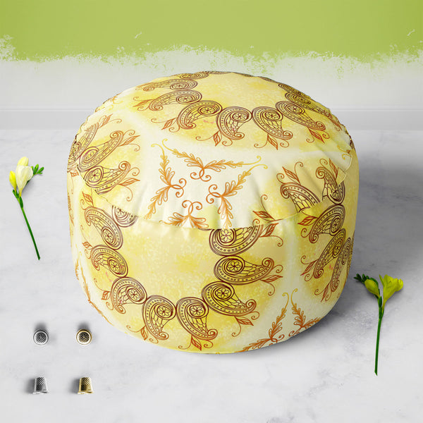 Ethnic Circular Ornament D5 Footstool Footrest Puffy Pouffe Ottoman Bean Bag | Canvas Fabric-Footstools-FST_CB_BN-IC 5007586 IC 5007586, Abstract Expressionism, Abstracts, Allah, Arabic, Art and Paintings, Asian, Botanical, Circle, Cities, City Views, Culture, Drawing, Ethnic, Floral, Flowers, Geometric, Geometric Abstraction, Hinduism, Illustrations, Indian, Islam, Mandala, Nature, Paintings, Patterns, Retro, Semi Abstract, Signs, Signs and Symbols, Symbols, Traditional, Tribal, World Culture, circular, or