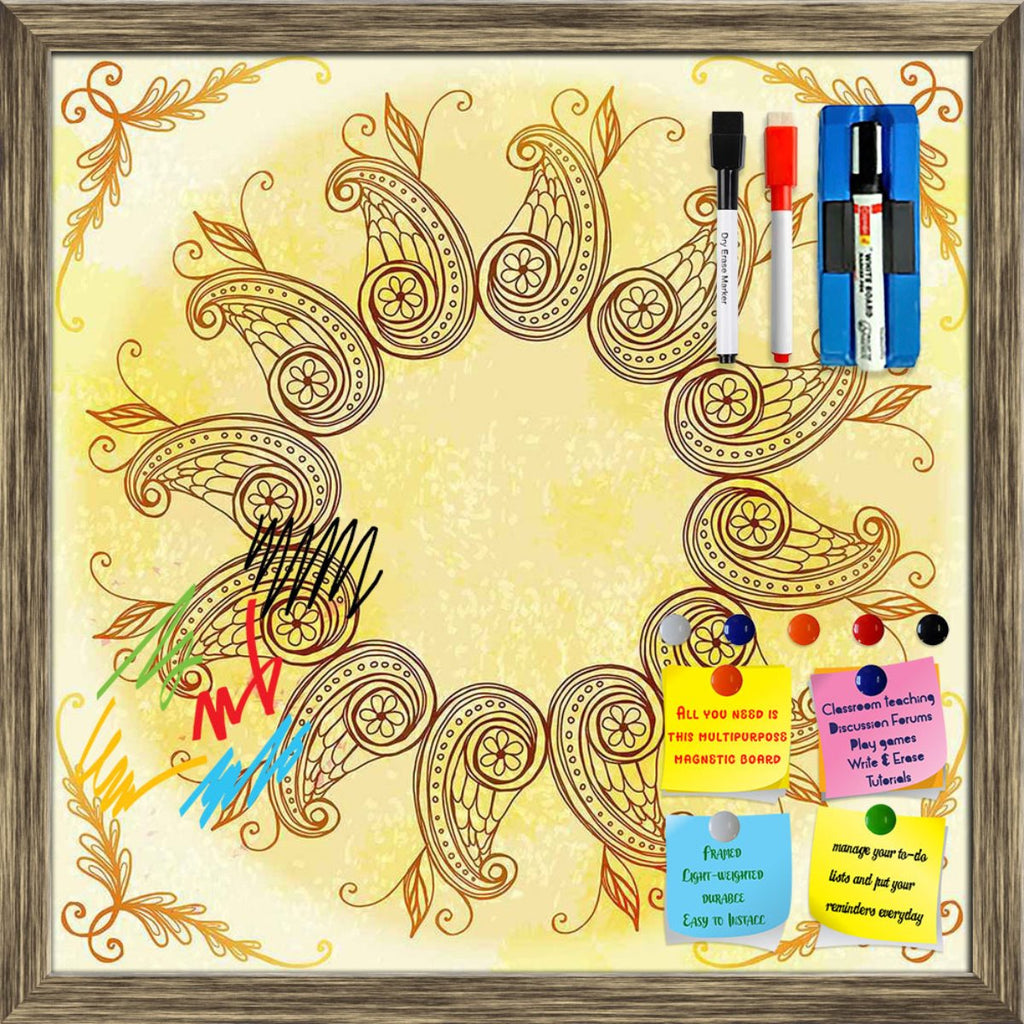 Ethnic Circular Ornament Framed Magnetic Dry Erase Board | Combo with Magnet Buttons & Markers-Magnetic Boards Framed-MGB_FR-IC 5007586 IC 5007586, Abstract Expressionism, Abstracts, Allah, Arabic, Art and Paintings, Asian, Botanical, Circle, Cities, City Views, Culture, Drawing, Ethnic, Floral, Flowers, Geometric, Geometric Abstraction, Hinduism, Illustrations, Indian, Islam, Mandala, Nature, Paintings, Patterns, Retro, Semi Abstract, Signs, Signs and Symbols, Symbols, Traditional, Tribal, World Culture, c