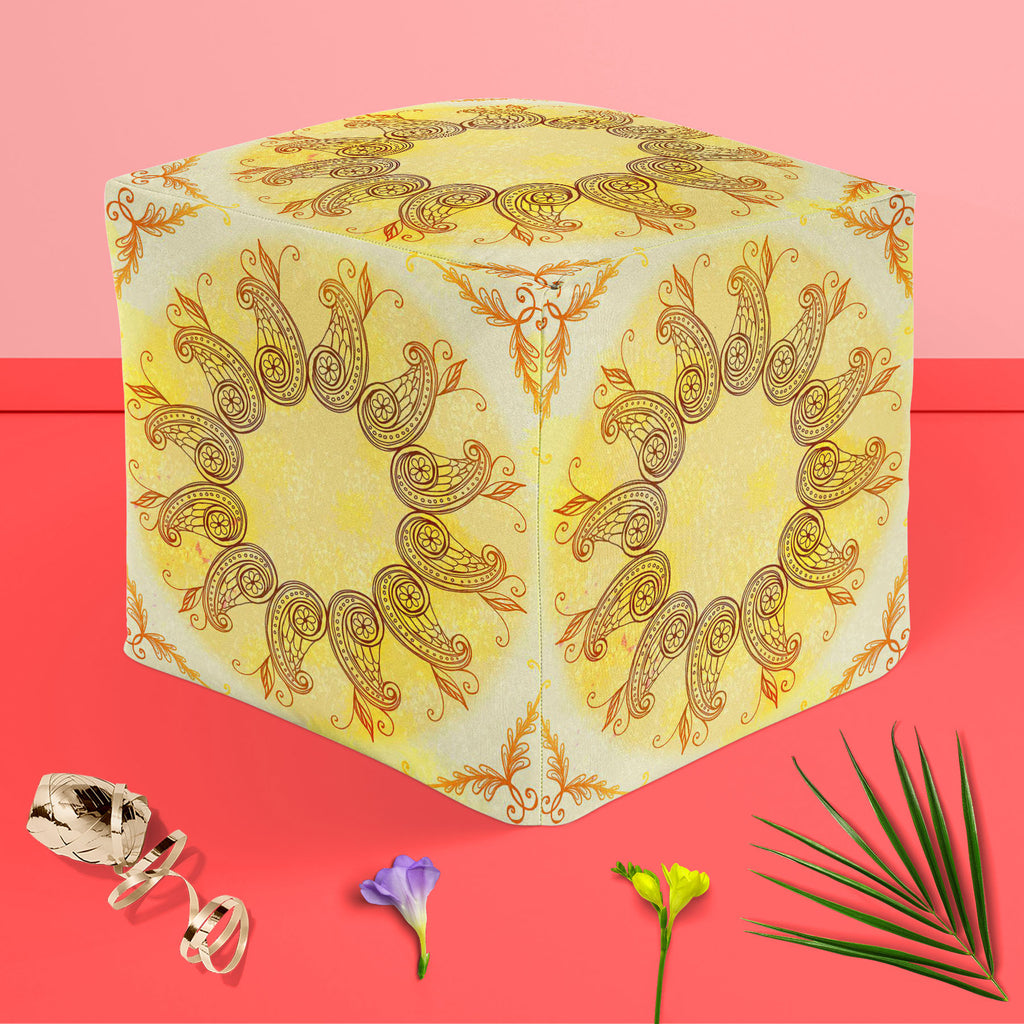 Ethnic Circular Ornament D5 Footstool Footrest Puffy Pouffe Ottoman Bean Bag | Canvas Fabric-Footstools-FST_CB_BN-IC 5007586 IC 5007586, Abstract Expressionism, Abstracts, Allah, Arabic, Art and Paintings, Asian, Botanical, Circle, Cities, City Views, Culture, Drawing, Ethnic, Floral, Flowers, Geometric, Geometric Abstraction, Hinduism, Illustrations, Indian, Islam, Mandala, Nature, Paintings, Patterns, Retro, Semi Abstract, Signs, Signs and Symbols, Symbols, Traditional, Tribal, World Culture, circular, or