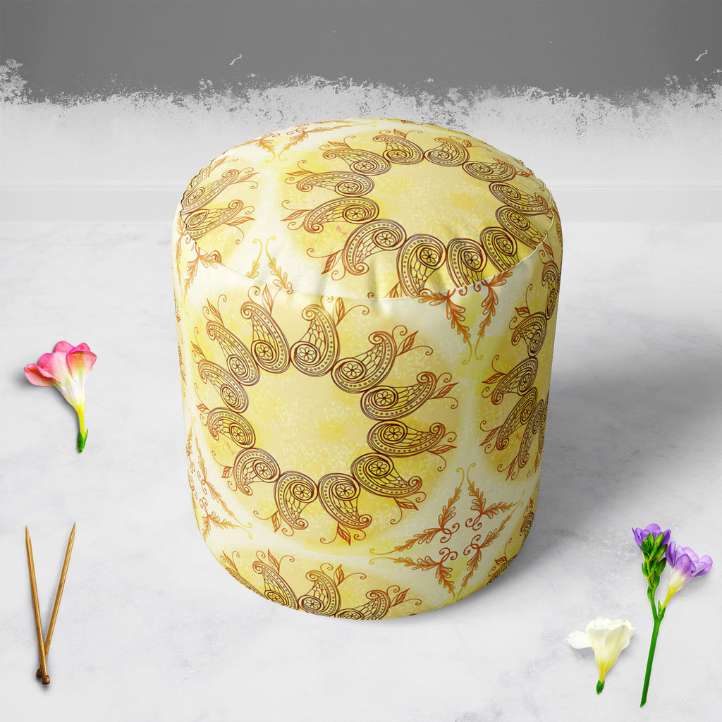 Ethnic Circular Ornament D5 Footstool Footrest Puffy Pouffe Ottoman Bean Bag | Canvas Fabric-Footstools-FST_CB_BN-IC 5007586 IC 5007586, Abstract Expressionism, Abstracts, Allah, Arabic, Art and Paintings, Asian, Botanical, Circle, Cities, City Views, Culture, Drawing, Ethnic, Floral, Flowers, Geometric, Geometric Abstraction, Hinduism, Illustrations, Indian, Islam, Mandala, Nature, Paintings, Patterns, Retro, Semi Abstract, Signs, Signs and Symbols, Symbols, Traditional, Tribal, World Culture, circular, or