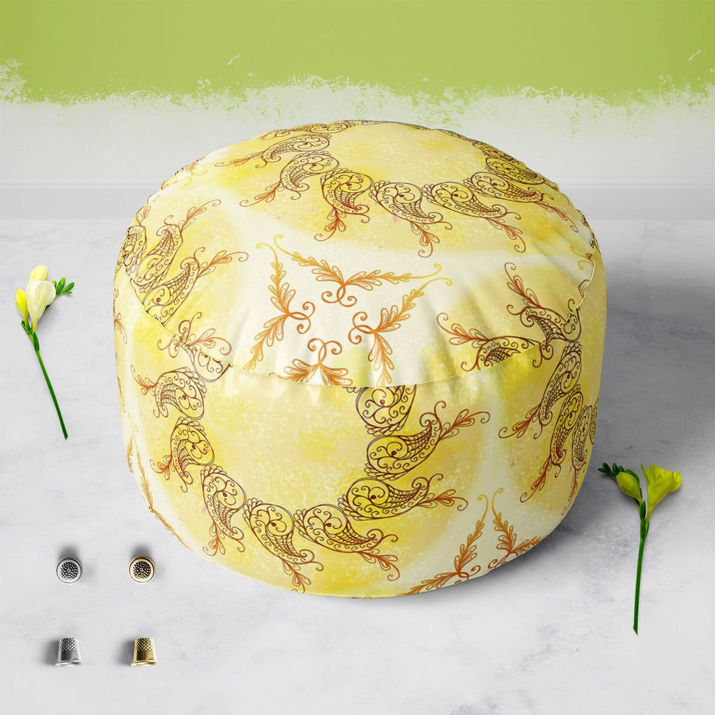 Ethnic Circular Ornament D6 Footstool Footrest Puffy Pouffe Ottoman Bean Bag | Canvas Fabric-Footstools-FST_CB_BN-IC 5007587 IC 5007587, Abstract Expressionism, Abstracts, Allah, Arabic, Art and Paintings, Asian, Botanical, Circle, Cities, City Views, Culture, Drawing, Ethnic, Floral, Flowers, Geometric, Geometric Abstraction, Hinduism, Illustrations, Indian, Islam, Mandala, Nature, Paintings, Patterns, Retro, Semi Abstract, Signs, Signs and Symbols, Symbols, Traditional, Tribal, World Culture, circular, or
