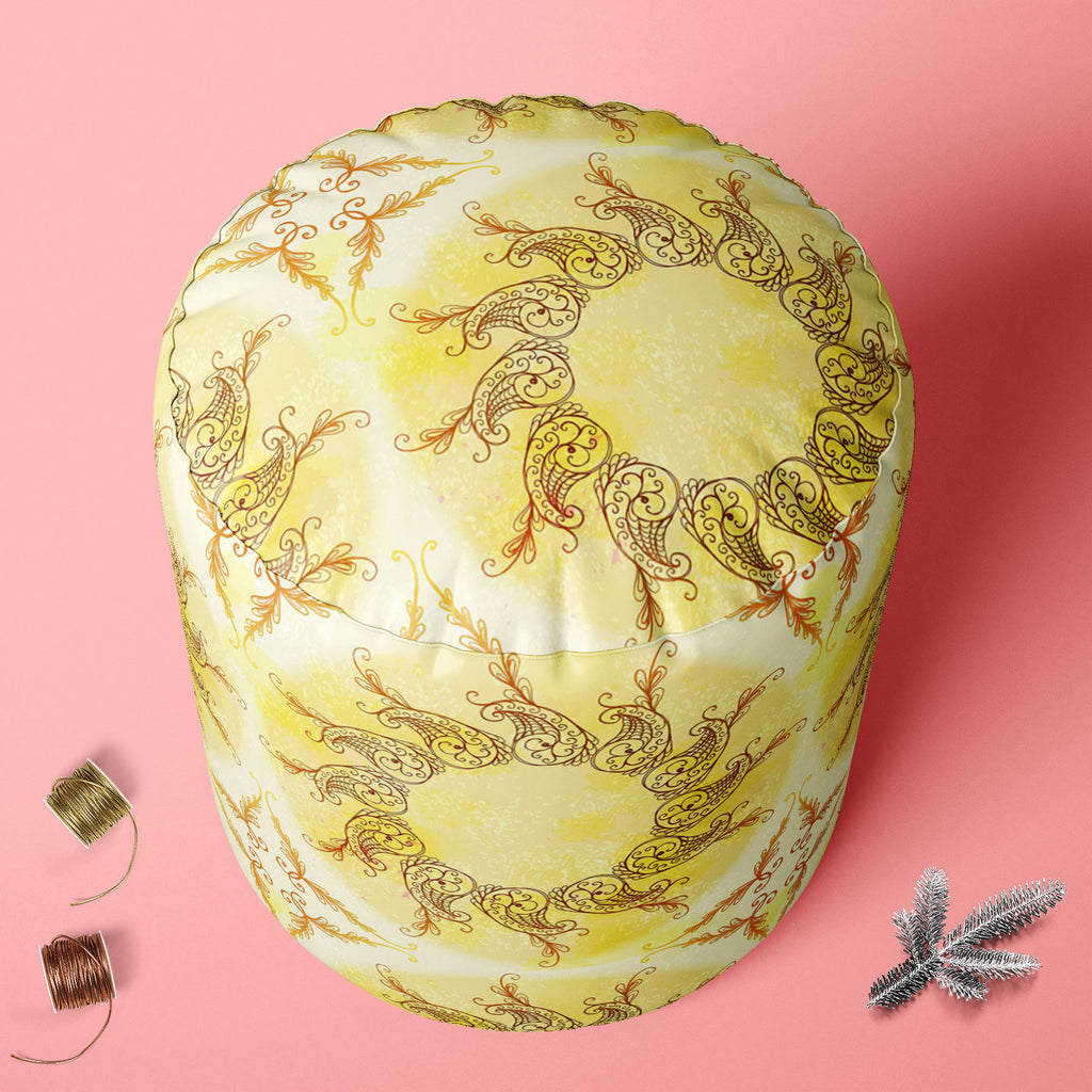 Ethnic Circular Ornament D6 Footstool Footrest Puffy Pouffe Ottoman Bean Bag | Canvas Fabric-Footstools-FST_CB_BN-IC 5007587 IC 5007587, Abstract Expressionism, Abstracts, Allah, Arabic, Art and Paintings, Asian, Botanical, Circle, Cities, City Views, Culture, Drawing, Ethnic, Floral, Flowers, Geometric, Geometric Abstraction, Hinduism, Illustrations, Indian, Islam, Mandala, Nature, Paintings, Patterns, Retro, Semi Abstract, Signs, Signs and Symbols, Symbols, Traditional, Tribal, World Culture, circular, or