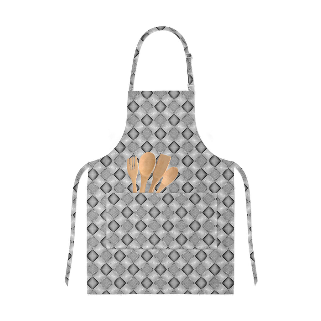 Monochrome Diamond Apron | Adjustable, Free Size & Waist Tiebacks-Aprons Neck to Knee-APR_NK_KN-IC 5007590 IC 5007590, Abstract Expressionism, Abstracts, Art and Paintings, Black, Black and White, Circle, Diamond, Digital, Digital Art, Geometric, Geometric Abstraction, Graphic, Grid Art, Illustrations, Modern Art, Patterns, Semi Abstract, Signs, Signs and Symbols, Stripes, White, monochrome, apron, adjustable, free, size, waist, tiebacks, abstract, abstraction, art, background, circular, curve, design, diag