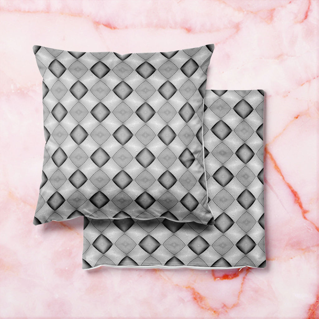 Monochrome Diamond D1 Cushion Cover Throw Pillow-Cushion Covers-CUS_CV-IC 5007590 IC 5007590, Abstract Expressionism, Abstracts, Art and Paintings, Black, Black and White, Circle, Diamond, Digital, Digital Art, Geometric, Geometric Abstraction, Graphic, Grid Art, Illustrations, Modern Art, Patterns, Semi Abstract, Signs, Signs and Symbols, Stripes, White, monochrome, d1, cushion, cover, throw, pillow, abstract, abstraction, art, background, circular, curve, design, diagonal, ellipse, endless, futuristic, ge