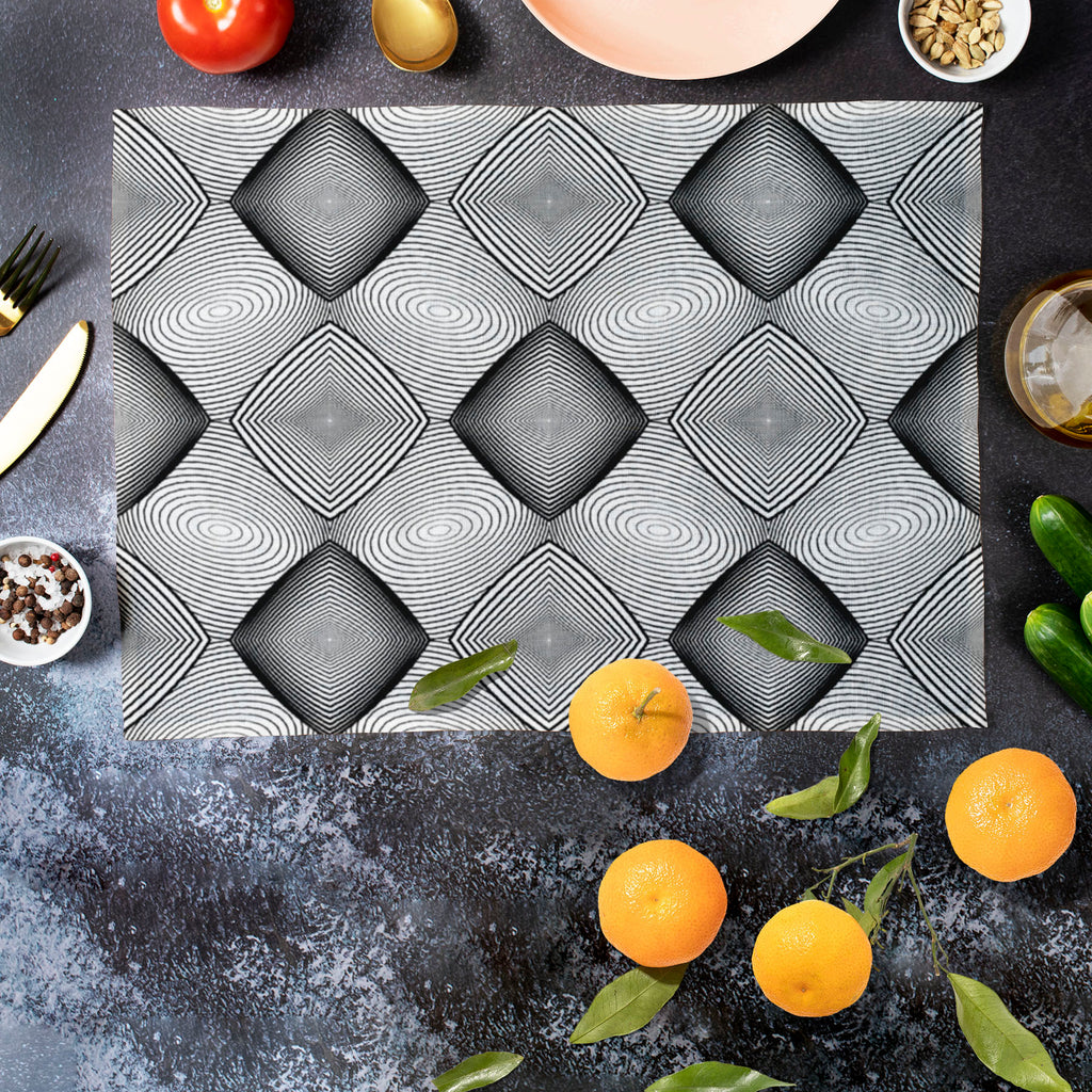 Monochrome Diamond D1 Table Mat Placemat-Table Place Mats Fabric-MAT_TB-IC 5007590 IC 5007590, Abstract Expressionism, Abstracts, Art and Paintings, Black, Black and White, Circle, Diamond, Digital, Digital Art, Geometric, Geometric Abstraction, Graphic, Grid Art, Illustrations, Modern Art, Patterns, Semi Abstract, Signs, Signs and Symbols, Stripes, White, monochrome, d1, table, mat, placemat, abstract, abstraction, art, background, circular, curve, design, diagonal, ellipse, endless, futuristic, geometrica