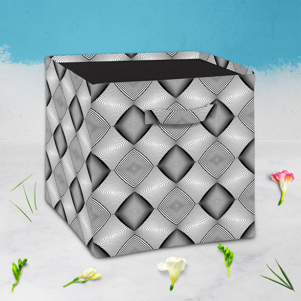 Monochrome Diamond D1 Foldable Open Storage Bin | Organizer Box, Toy Basket, Shelf Box, Laundry Bag | Canvas Fabric-Storage Bins-STR_BI_CB-IC 5007590 IC 5007590, Abstract Expressionism, Abstracts, Art and Paintings, Black, Black and White, Circle, Diamond, Digital, Digital Art, Geometric, Geometric Abstraction, Graphic, Grid Art, Illustrations, Modern Art, Patterns, Semi Abstract, Signs, Signs and Symbols, Stripes, White, monochrome, d1, foldable, open, storage, bin, organizer, box, toy, basket, shelf, laun