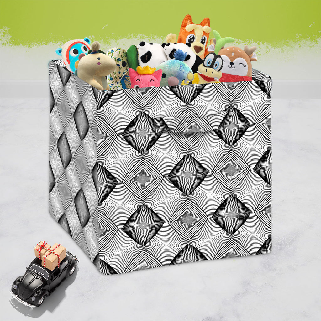 Monochrome Diamond D1 Foldable Open Storage Bin | Organizer Box, Toy Basket, Shelf Box, Laundry Bag | Canvas Fabric-Storage Bins-STR_BI_CB-IC 5007590 IC 5007590, Abstract Expressionism, Abstracts, Art and Paintings, Black, Black and White, Circle, Diamond, Digital, Digital Art, Geometric, Geometric Abstraction, Graphic, Grid Art, Illustrations, Modern Art, Patterns, Semi Abstract, Signs, Signs and Symbols, Stripes, White, monochrome, d1, foldable, open, storage, bin, organizer, box, toy, basket, shelf, laun