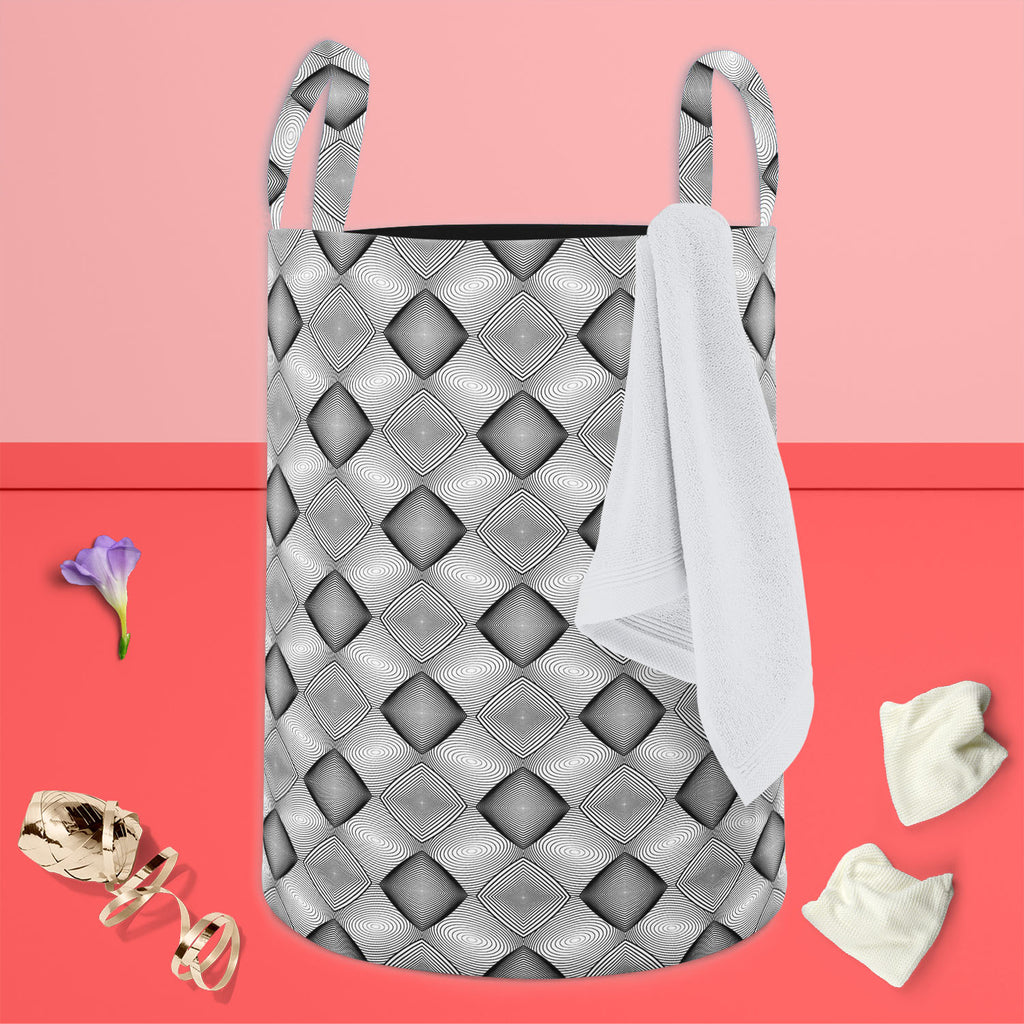 Monochrome Diamond D1 Foldable Open Storage Bin | Organizer Box, Toy Basket, Shelf Box, Laundry Bag | Canvas Fabric-Storage Bins-STR_BI_CB-IC 5007590 IC 5007590, Abstract Expressionism, Abstracts, Art and Paintings, Black, Black and White, Circle, Diamond, Digital, Digital Art, Geometric, Geometric Abstraction, Graphic, Grid Art, Illustrations, Modern Art, Patterns, Semi Abstract, Signs, Signs and Symbols, Stripes, White, monochrome, d1, foldable, open, storage, bin, organizer, box, toy, basket, shelf, laun