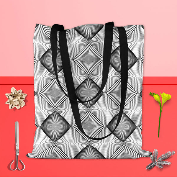 Monochrome Diamond D1 Tote Bag Shoulder Purse | Multipurpose-Tote Bags Basic-TOT_FB_BS-IC 5007590 IC 5007590, Abstract Expressionism, Abstracts, Art and Paintings, Black, Black and White, Circle, Diamond, Digital, Digital Art, Geometric, Geometric Abstraction, Graphic, Grid Art, Illustrations, Modern Art, Patterns, Semi Abstract, Signs, Signs and Symbols, Stripes, White, monochrome, d1, tote, bag, shoulder, purse, cotton, canvas, fabric, multipurpose, abstract, abstraction, art, background, circular, curve,