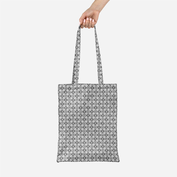 ArtzFolio Monochrome Diamond Tote Bag Shoulder Purse | Multipurpose-Tote Bags Basic-AZ5007590TOT_RF-IC 5007590 IC 5007590, Abstract Expressionism, Abstracts, Art and Paintings, Black, Black and White, Circle, Diamond, Digital, Digital Art, Geometric, Geometric Abstraction, Graphic, Grid Art, Illustrations, Modern Art, Patterns, Semi Abstract, Signs, Signs and Symbols, Stripes, White, monochrome, canvas, tote, bag, shoulder, purse, multipurpose, abstract, abstraction, art, background, circular, curve, design