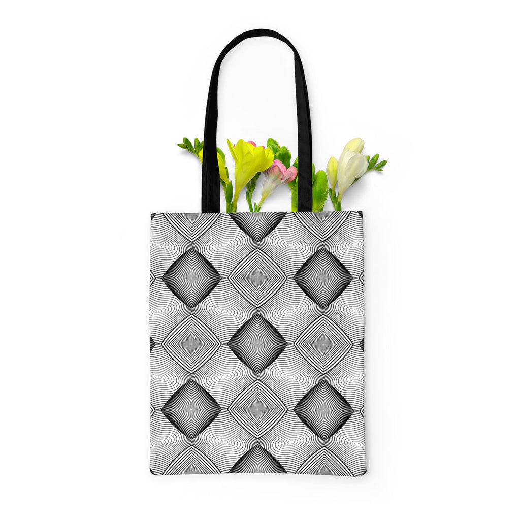 Monochrome Diamond D1 Tote Bag Shoulder Purse | Multipurpose-Tote Bags Basic-TOT_FB_BS-IC 5007590 IC 5007590, Abstract Expressionism, Abstracts, Art and Paintings, Black, Black and White, Circle, Diamond, Digital, Digital Art, Geometric, Geometric Abstraction, Graphic, Grid Art, Illustrations, Modern Art, Patterns, Semi Abstract, Signs, Signs and Symbols, Stripes, White, monochrome, d1, tote, bag, shoulder, purse, multipurpose, abstract, abstraction, art, background, circular, curve, design, diagonal, ellip