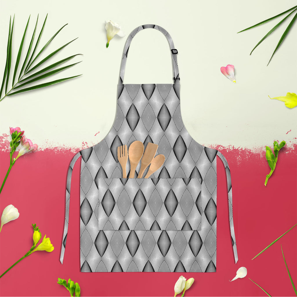 Monochrome Diamond D2 Apron | Adjustable, Free Size & Waist Tiebacks-Aprons Neck to Knee-APR_NK_KN-IC 5007593 IC 5007593, Abstract Expressionism, Abstracts, Art and Paintings, Black, Black and White, Circle, Diamond, Digital, Digital Art, Geometric, Geometric Abstraction, Graphic, Grid Art, Illustrations, Modern Art, Patterns, Semi Abstract, Signs, Signs and Symbols, Stripes, White, monochrome, d2, apron, adjustable, free, size, waist, tiebacks, abstract, abstraction, art, background, circular, curve, desig