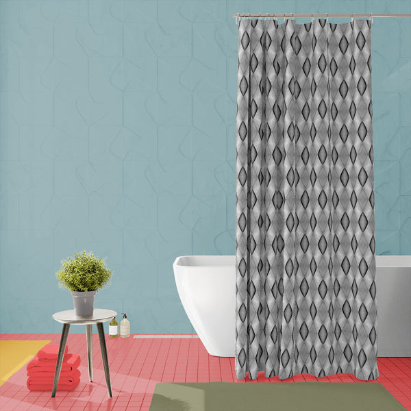 Monochrome Diamond D2 Washable Waterproof Shower Curtain-Shower Curtains-CUR_SH-IC 5007593 IC 5007593, Abstract Expressionism, Abstracts, Art and Paintings, Black, Black and White, Circle, Diamond, Digital, Digital Art, Geometric, Geometric Abstraction, Graphic, Grid Art, Illustrations, Modern Art, Patterns, Semi Abstract, Signs, Signs and Symbols, Stripes, White, monochrome, d2, washable, waterproof, polyester, shower, curtain, eyelets, abstract, abstraction, art, background, circular, curve, design, diago