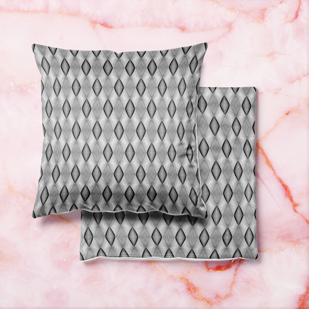 Monochrome Diamond D2 Cushion Cover Throw Pillow-Cushion Covers-CUS_CV-IC 5007593 IC 5007593, Abstract Expressionism, Abstracts, Art and Paintings, Black, Black and White, Circle, Diamond, Digital, Digital Art, Geometric, Geometric Abstraction, Graphic, Grid Art, Illustrations, Modern Art, Patterns, Semi Abstract, Signs, Signs and Symbols, Stripes, White, monochrome, d2, cushion, cover, throw, pillow, abstract, abstraction, art, background, circular, curve, design, diagonal, ellipse, endless, futuristic, ge