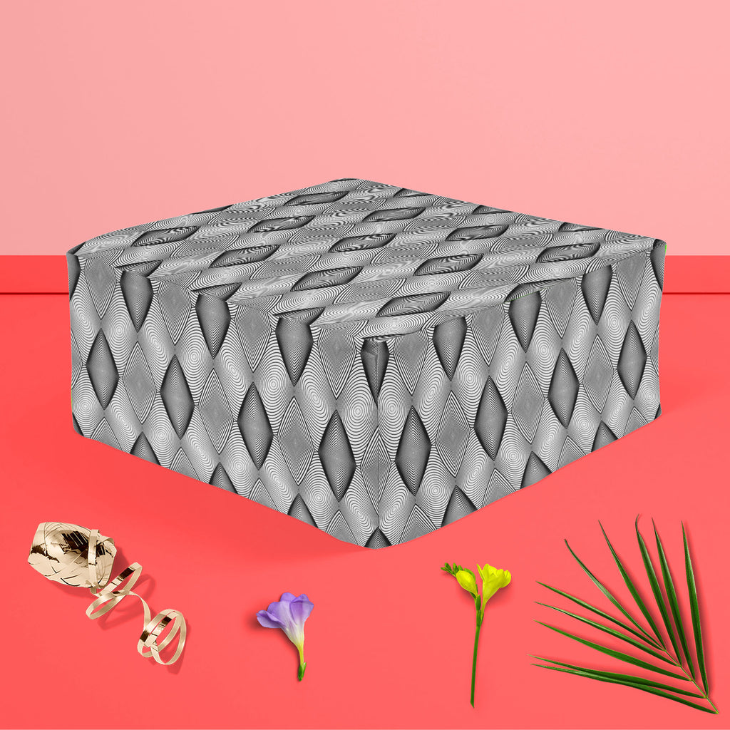Monochrome Diamond D2 Footstool Footrest Puffy Pouffe Ottoman Bean Bag | Canvas Fabric-Footstools-FST_CB_BN-IC 5007593 IC 5007593, Abstract Expressionism, Abstracts, Art and Paintings, Black, Black and White, Circle, Diamond, Digital, Digital Art, Geometric, Geometric Abstraction, Graphic, Grid Art, Illustrations, Modern Art, Patterns, Semi Abstract, Signs, Signs and Symbols, Stripes, White, monochrome, d2, footstool, footrest, puffy, pouffe, ottoman, bean, bag, canvas, fabric, abstract, abstraction, art, b