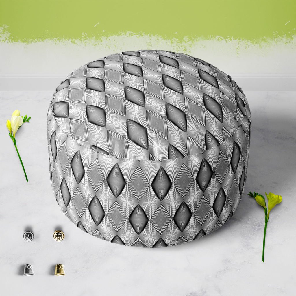 Monochrome Diamond D2 Footstool Footrest Puffy Pouffe Ottoman Bean Bag | Canvas Fabric-Footstools-FST_CB_BN-IC 5007593 IC 5007593, Abstract Expressionism, Abstracts, Art and Paintings, Black, Black and White, Circle, Diamond, Digital, Digital Art, Geometric, Geometric Abstraction, Graphic, Grid Art, Illustrations, Modern Art, Patterns, Semi Abstract, Signs, Signs and Symbols, Stripes, White, monochrome, d2, footstool, footrest, puffy, pouffe, ottoman, bean, bag, canvas, fabric, abstract, abstraction, art, b