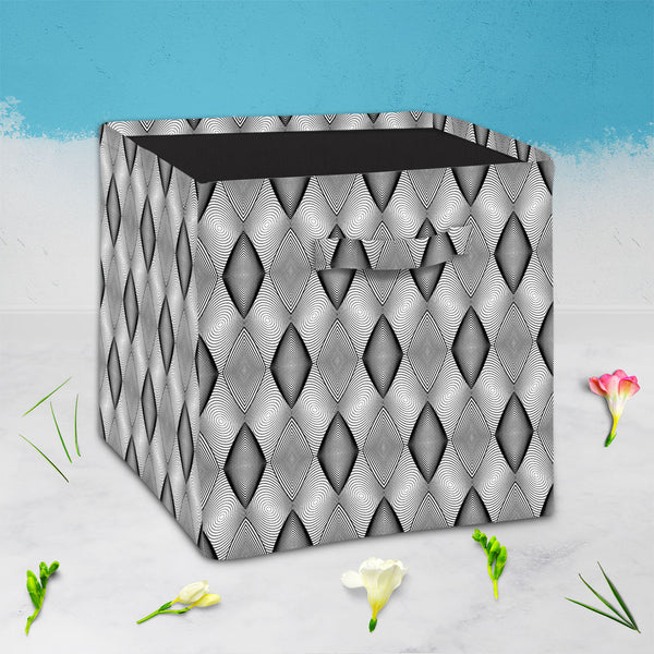 Monochrome Diamond D2 Foldable Open Storage Bin | Organizer Box, Toy Basket, Shelf Box, Laundry Bag | Canvas Fabric-Storage Bins-STR_BI_CB-IC 5007593 IC 5007593, Abstract Expressionism, Abstracts, Art and Paintings, Black, Black and White, Circle, Diamond, Digital, Digital Art, Geometric, Geometric Abstraction, Graphic, Grid Art, Illustrations, Modern Art, Patterns, Semi Abstract, Signs, Signs and Symbols, Stripes, White, monochrome, d2, foldable, open, storage, bin, organizer, box, toy, basket, shelf, laun