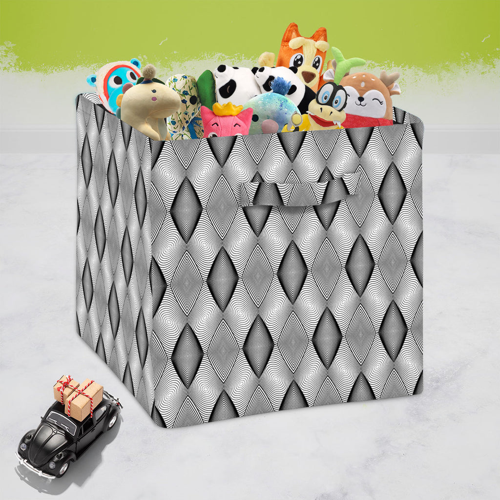 Monochrome Diamond D2 Foldable Open Storage Bin | Organizer Box, Toy Basket, Shelf Box, Laundry Bag | Canvas Fabric-Storage Bins-STR_BI_CB-IC 5007593 IC 5007593, Abstract Expressionism, Abstracts, Art and Paintings, Black, Black and White, Circle, Diamond, Digital, Digital Art, Geometric, Geometric Abstraction, Graphic, Grid Art, Illustrations, Modern Art, Patterns, Semi Abstract, Signs, Signs and Symbols, Stripes, White, monochrome, d2, foldable, open, storage, bin, organizer, box, toy, basket, shelf, laun